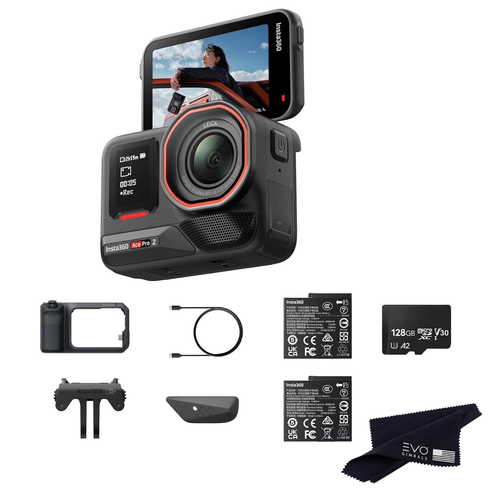 Insta360 Ace Pro 2 Dual Battery Xplorer Pro Bundle with 128GB Card- 8K Waterproof Action Camera Co-Engineered with Leica, Flagsh