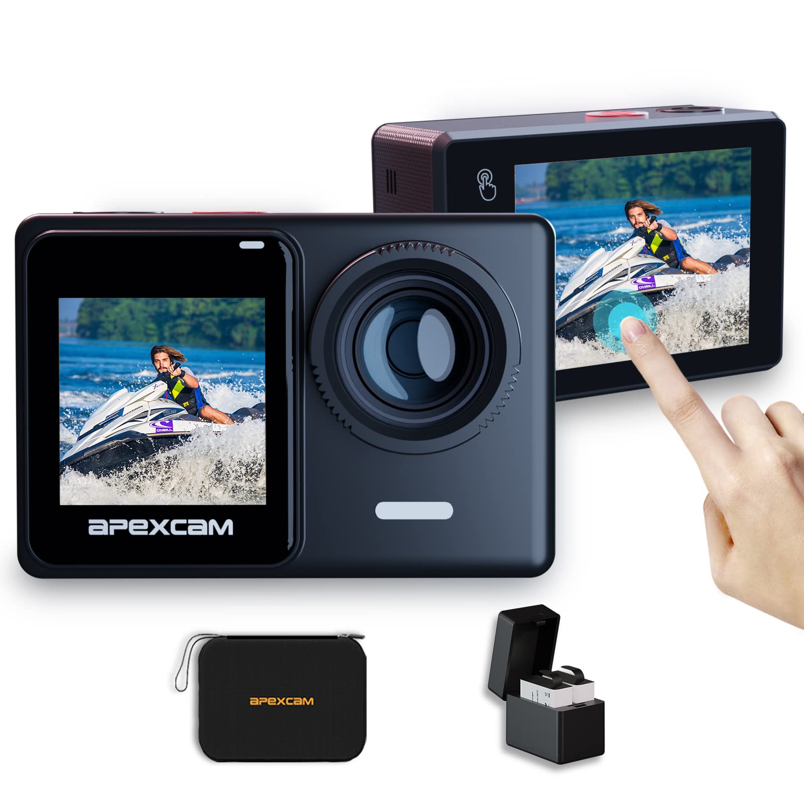 Apexcam 24Mp 4K Action Camera Eis Touch Screen 40M Waterproof Underwater Camera, Wide Angle Dual Screen Camera For Vlog(External Mic,Remote Control, Charger And Helmet Accessories)�