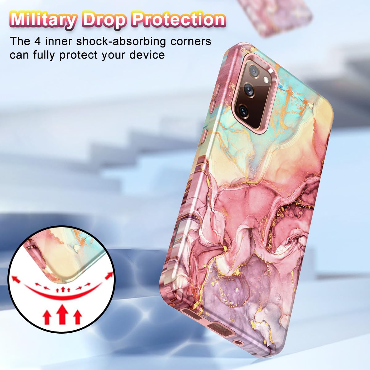 Btscase For Galaxy S20 Fe 5G Case, Marble Pattern 3 In 1 Heavy Duty Shockproof Full Body Rugged Hard Pc+Soft Silicone Drop Prote