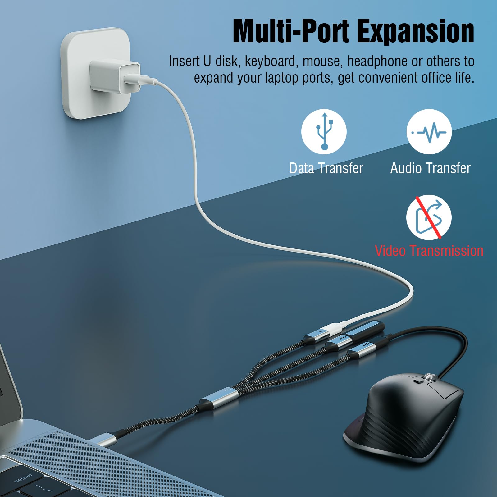 Timovo Usb C Splitter Adapter Y Cable, Type C Male To 2 Usb-C Female & 1 Usb-A Female Ports Converter, Data Transfer And Chargin