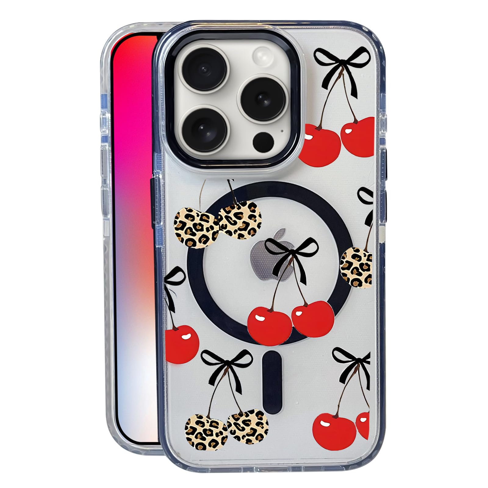 Nimeey Leopard Cherry for iPhone 15 Pro Case,MagSafe Compatible,Matte Soft Slim Shockproof Cover,Anti-Fingerprint,Anti-Yellowing