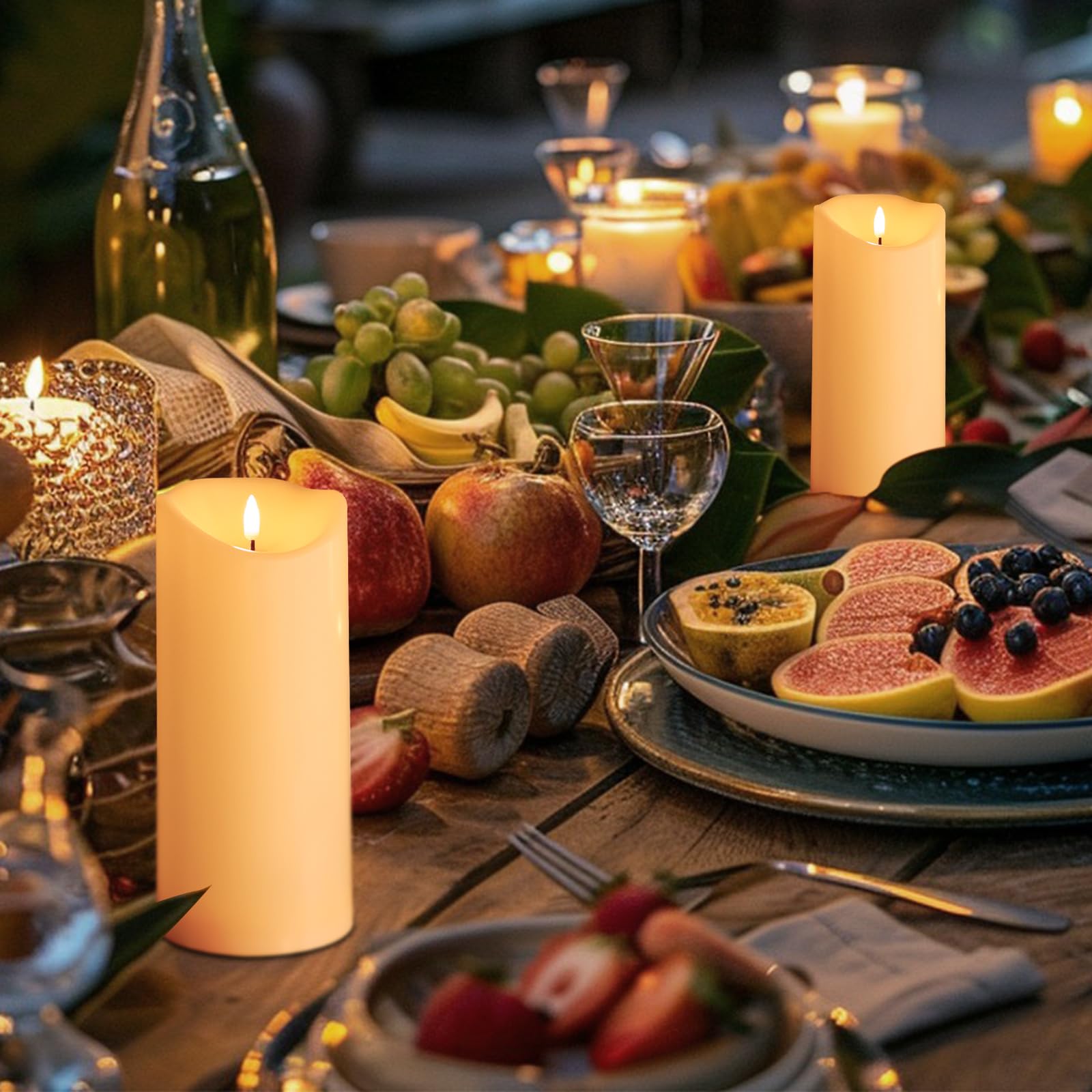 Hjandhj Green Flameless Candles With Timer   Glass Battery Operated Led Candles With 10 Key Remote, Ocean Theme Green Sandblast