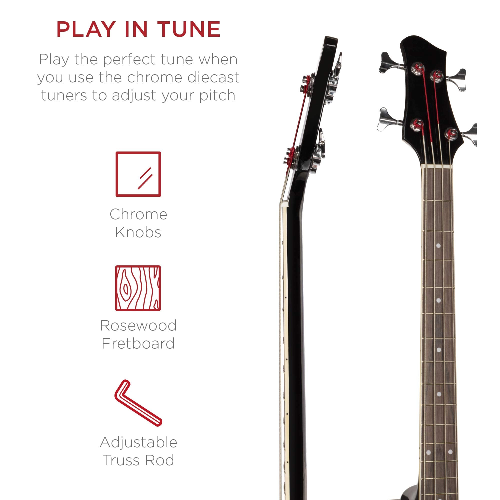 Best Choice Products Acoustic Electric Bass Guitar - Full Size 4 String, Black, Model SKY426, Wood Construction