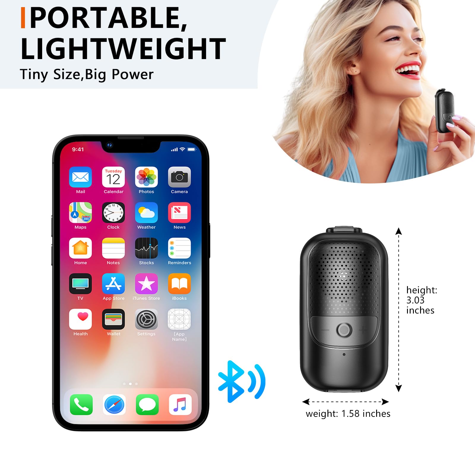 Portable Bluetooth Speakers,Clip On Wireless Speaker,Stereo Loud Sound With Deep Bass,Ipx5 Waterproof,Mini Outdoor Wearable Spea