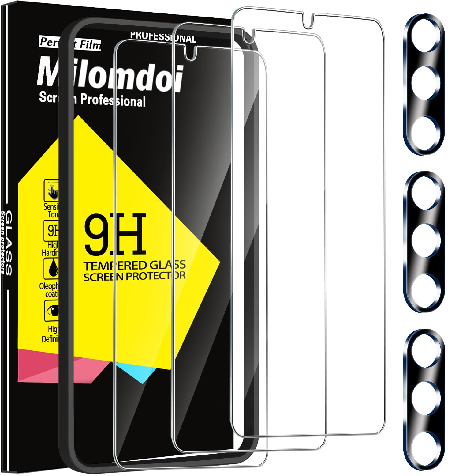 Milomdoi 3 Pack Screen Protector For Samsung Galaxy A15 5G With 3 Pack Tempered Glass Camera Lens Protector, Ultra 9H Accessorie