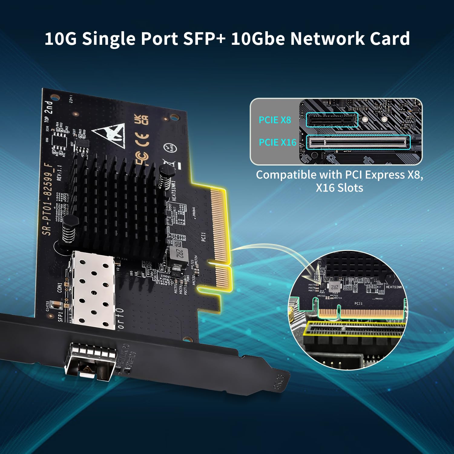 10Gbe Pci E Nic With 82599En(X520 Da1) Controller, 10Gb Single Port Sfp+ Pci E Network Card, Gigaplus 10Gbps Pci Express Etherne