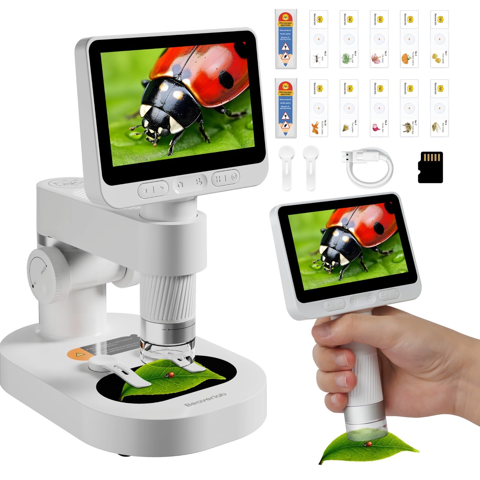 Microscope, 4'' Ips Kids Microscope, 100 1600X Screen Mini Microscope For Kids, Handheld Pocket Digital Microscope Science Kits