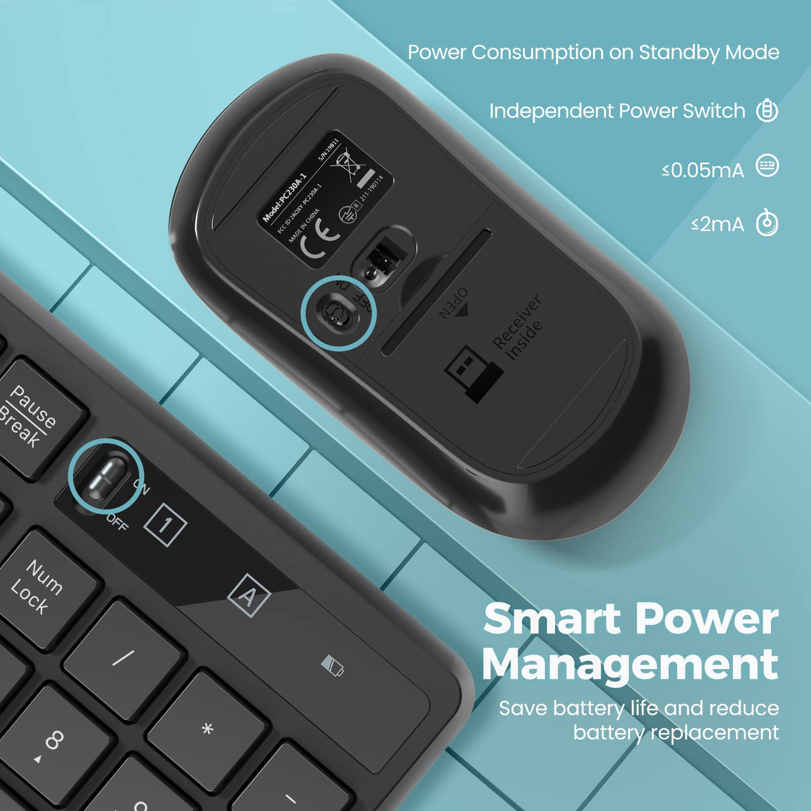 Wireless Keyboard And Mouse Combo, Lovaky 2.4G Full Sized Ergonomic Keyboard Mouse, 3 Dpi Adjustable Cordless Usb Keyboard And M