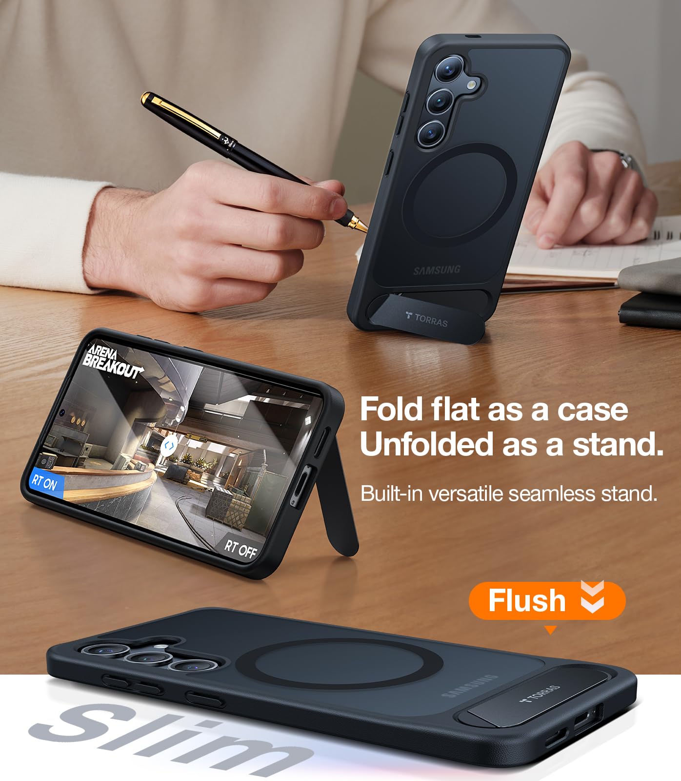 Torras Strong Magnetic & Seamless Stand For Samsung Galaxy S24 Case For Magsafe, 12Ft Mil Grade Drop Protection, Adjustable Kick