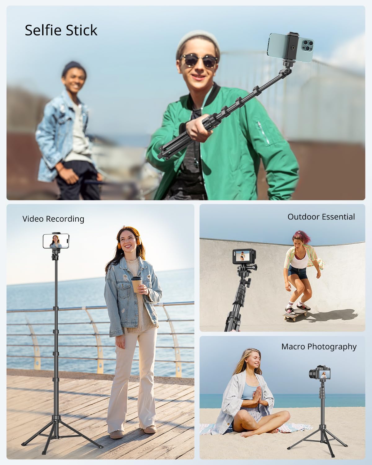 Sensyne 62' Phone Tripod & Selfie Stick, Extendable Cell Phone Tripod Stand With Wireless Remote And Phone Holder, Compatible With Iphone Android Phone, Camera