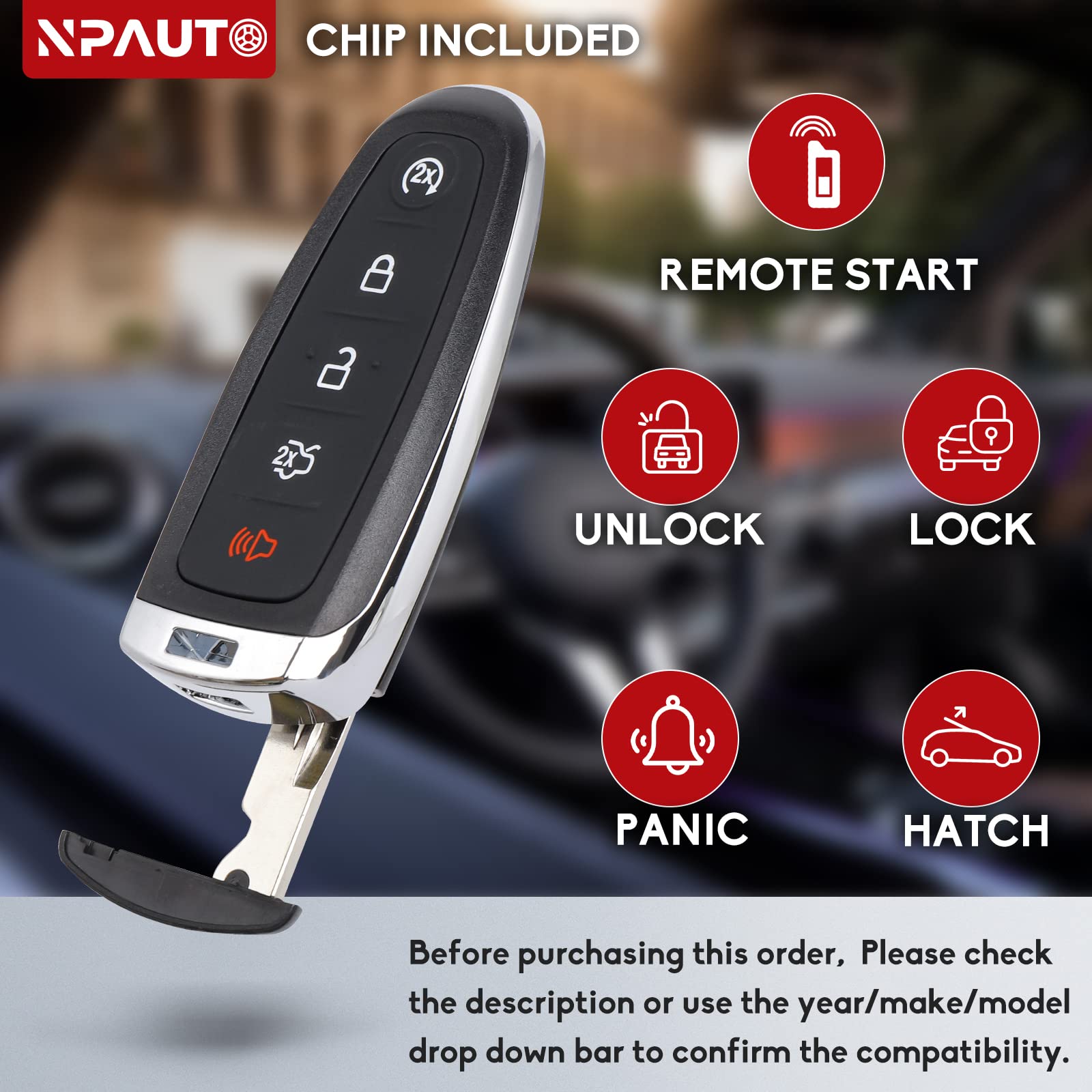 Npauto 2Pcs Key Fob Replacement For Ford Explorer Edge 2011 2015 Taurus Flex 2013 2019 Focus Expedition Lincoln Mkx Mkt Mks Navi
