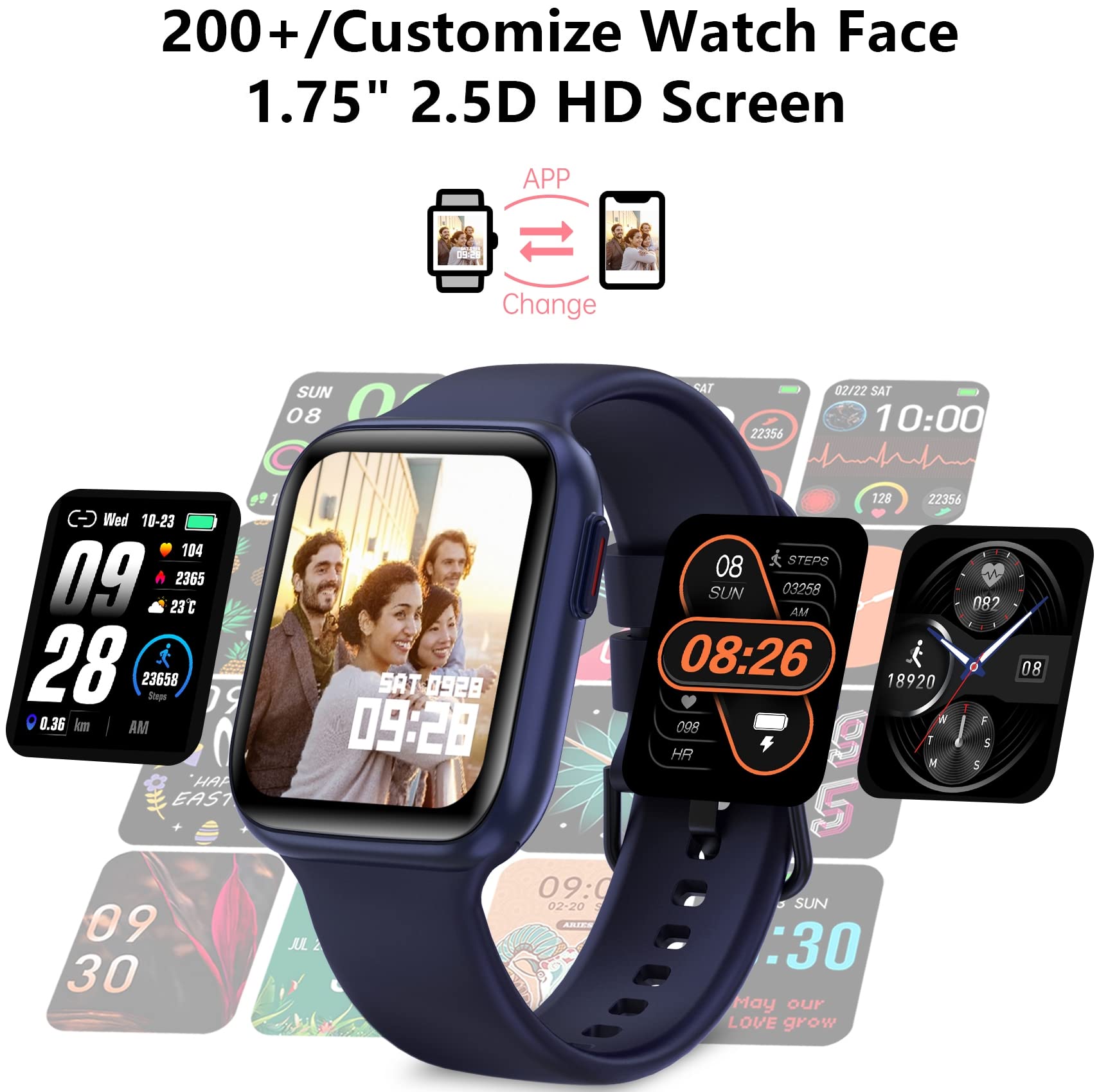 Bribejat Smart Watch For Men Women (Answer/Make Call), Hd 1.75 Zinc Alloy Case Smartwatch, Waterproof Fitness Tracker Pedometer