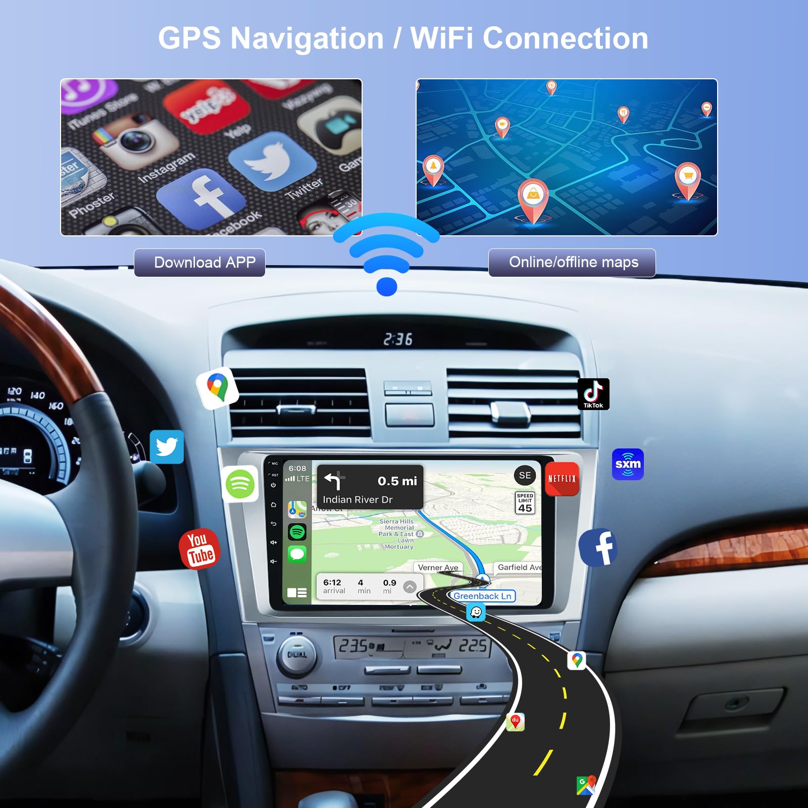 For Toyota Camry 2006 2007 2008 2009 2010 2011, Rimoody Android 13 Car Radio Stereo 9 Inch Touch Screen With Gps Navigation Blue