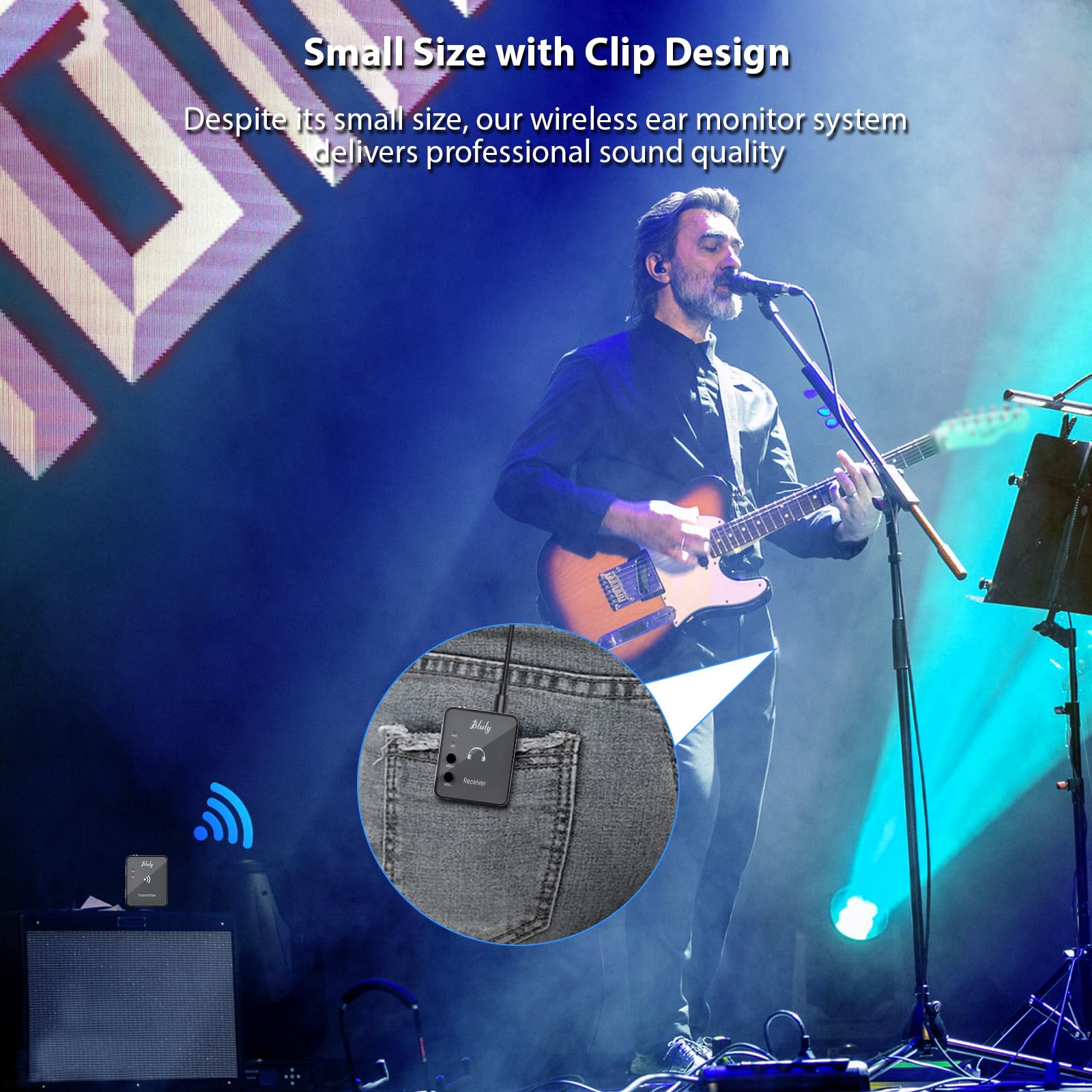 Btuty In Ear Monitor System Wireless In Ear Monitor System Earphone Monitor Transmission System Rechargeable (Grey, Receiver)