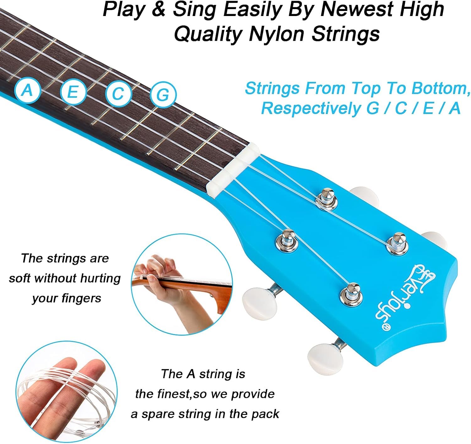 Everjoys Soprano Ukulele Beginner Pack 21 Inch W/Free Online Lesson Gig Bag How To Play Songbook Digital Tuner Pick Polishing Cl