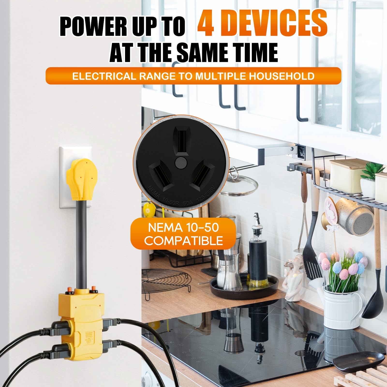 Tellegloww 220 To 110 Adapter Compatible With Nema 10 50P To 4X 5 20R/15R With 20 Amp Circuit Breaker, 220/250V Electrical Stove