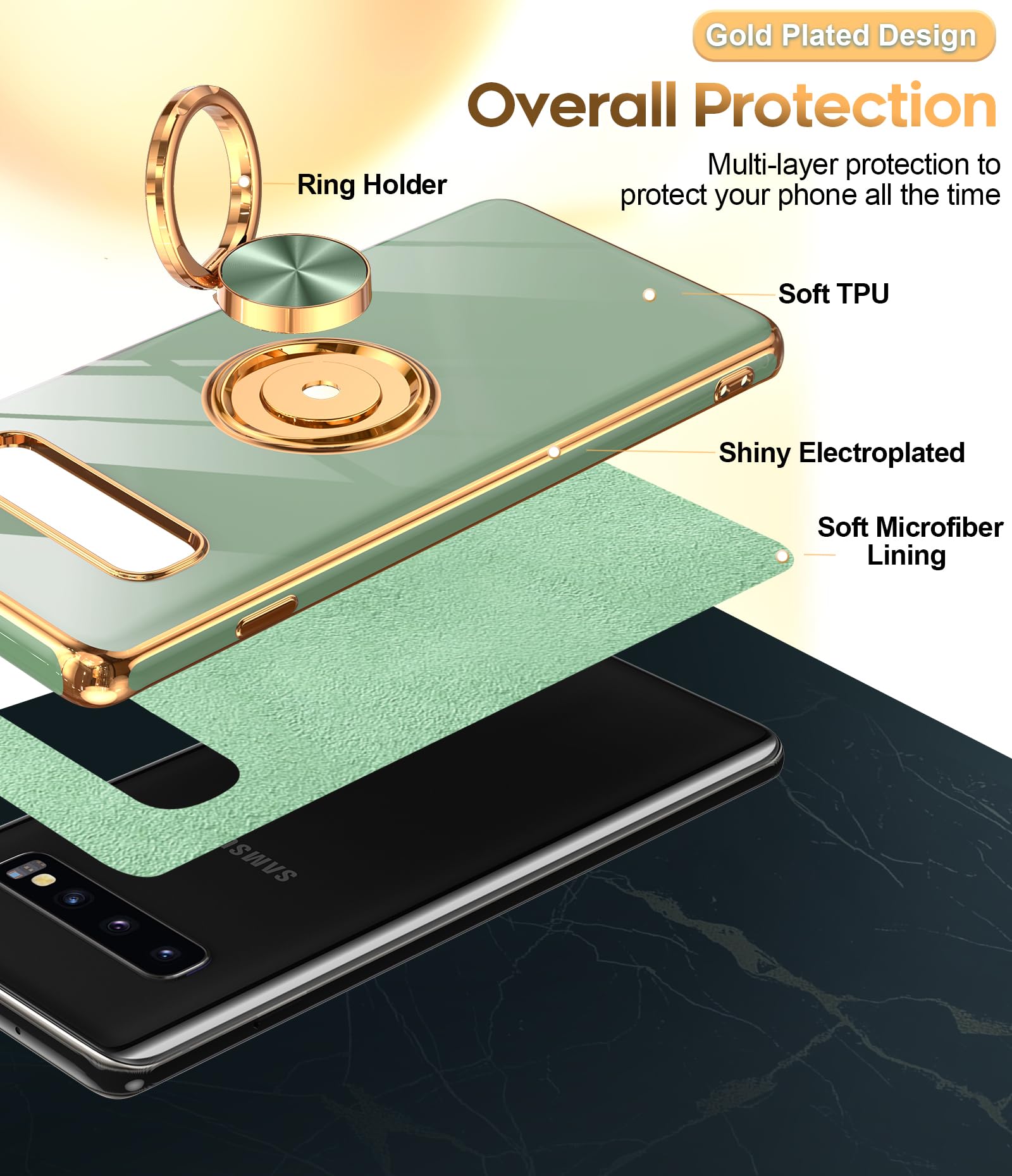 Leyi For Samsung Galaxy S10 Case With 360 Rotatable Ring Holder Kickstand [Compatible With Magnetic Car Mount], Soft Tpu Shockpr