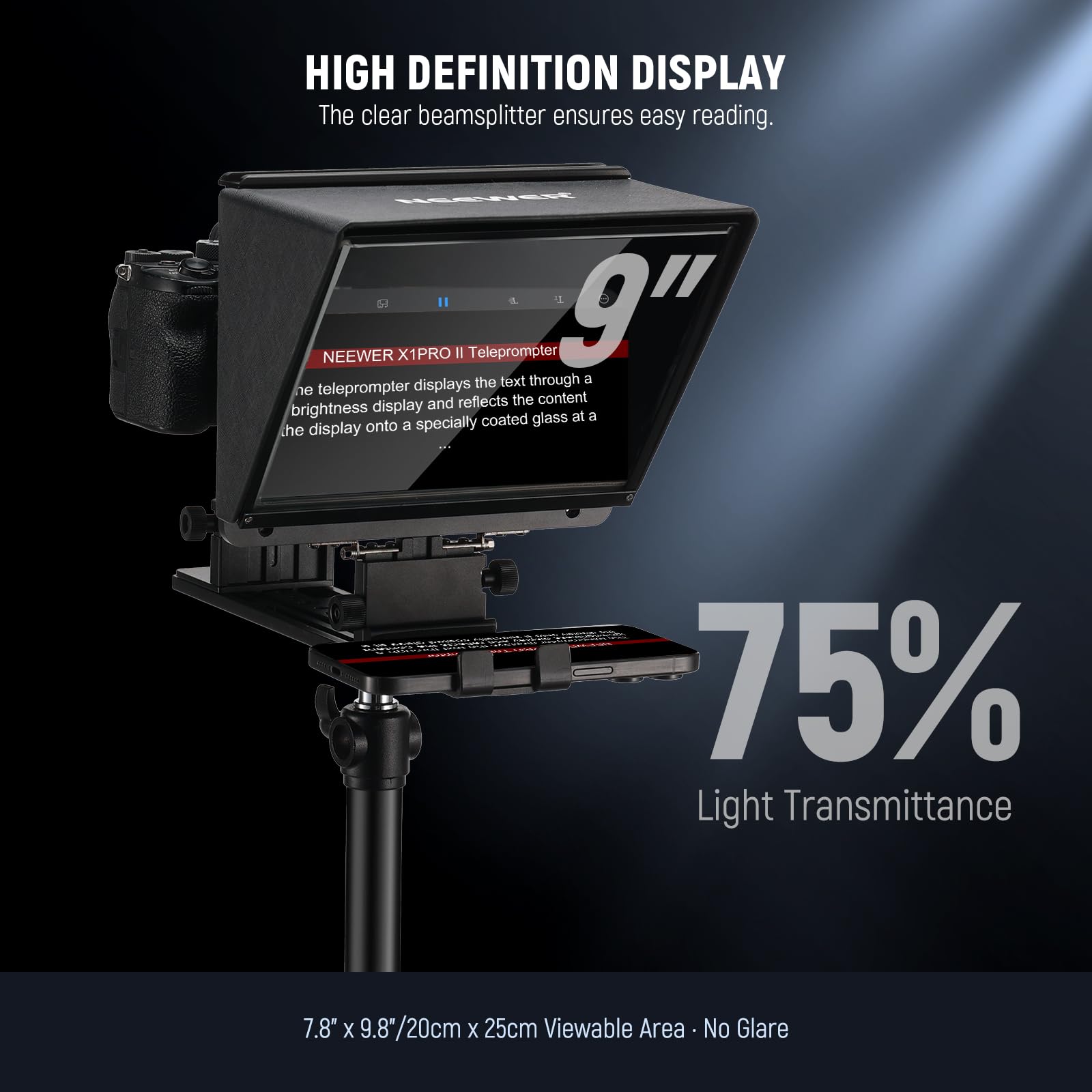 Neewer X1 Pro Ii Teleprompter 9 All Metal With Rt113 Remote/App Control, Quick Switch 1S Lock Arca Type Qr Plate, Magnetic Phone
