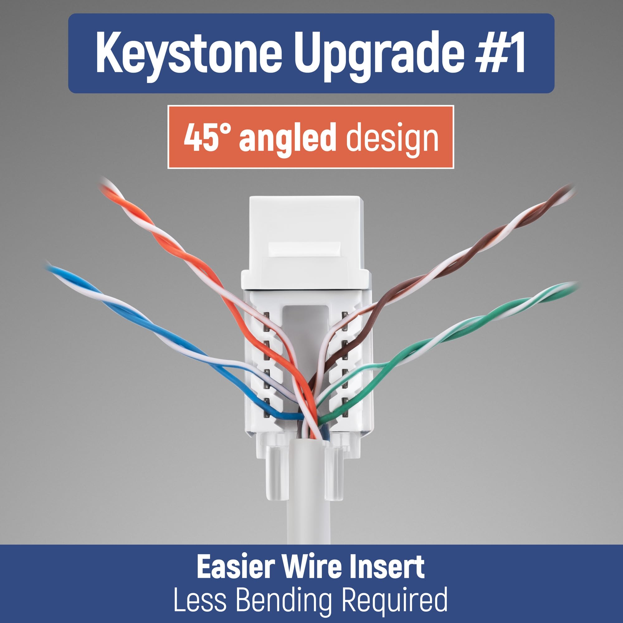 Everest Media Solutions 45 Angled Cat6 Keystone Jack In White   Slim Profile Rj45 Ethernet Connector   Compatible With 45 Angled