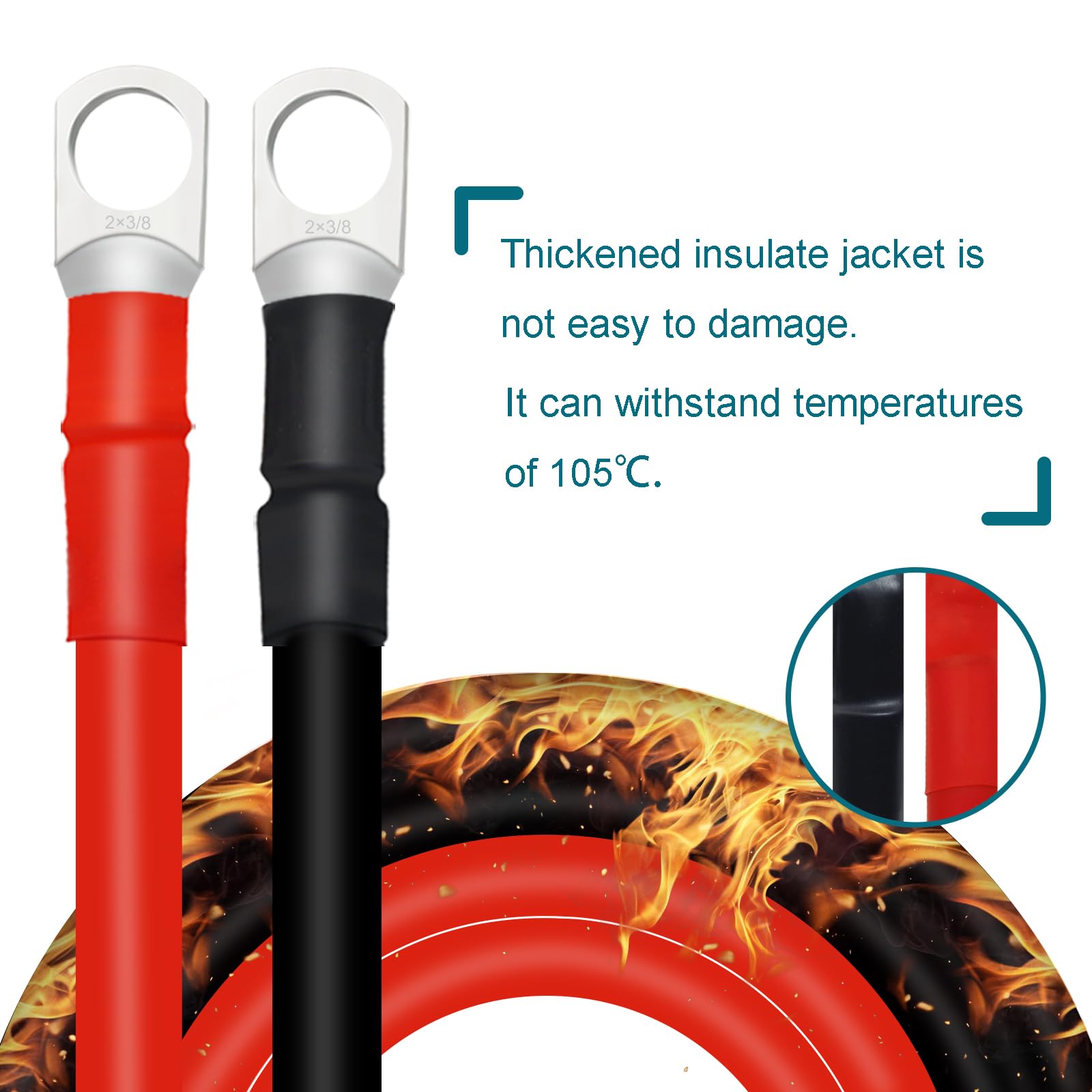 Qiatol 2 Awg Battery Cables With 3/8Inch Copper Terminals(2Pcs 2Ft).