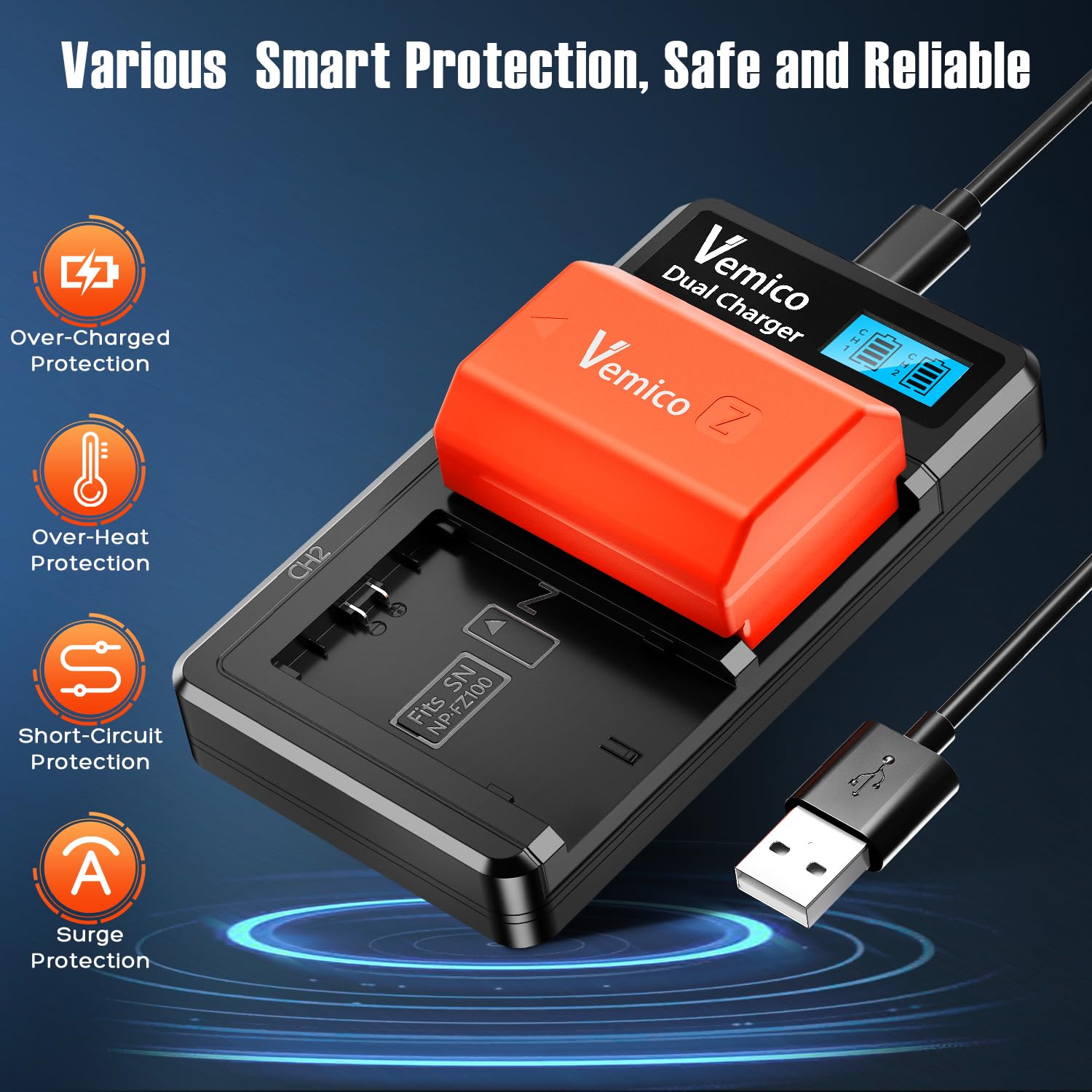 Vemico Np Fz100 Battery Charger Kit 2 X 2280Mah Replacement Batteries Cameras Z Series With Lcd Type C Charger For Alpha A6600/A