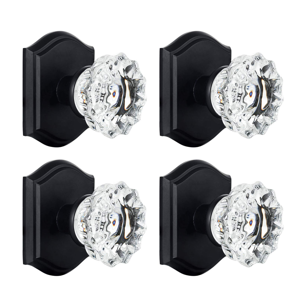Clctk 4 Pack Glass Dummy Door Knobs, Inactive Crystal Half Dummy Door Knobs For Closetbifold, Matte Black