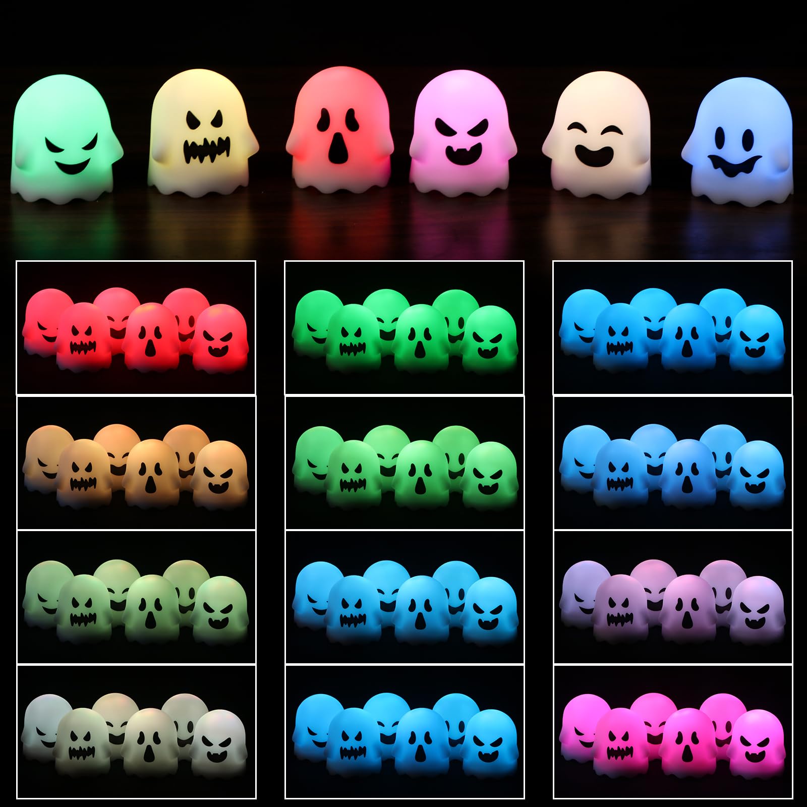 Lasumora Ghost Halloween Decorations Flameless Candles With Remote Timer, 6 Pack Grimace Ghost Candles Tea Lights Battery Operat