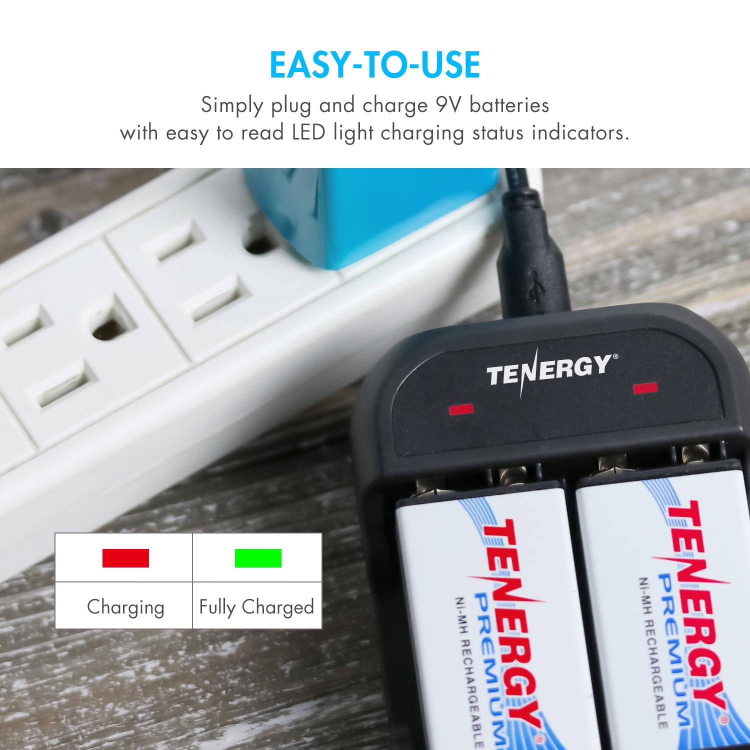 Tenergy Tn141 Smart Charger For Nimh 9V Rechargeable Batteries, 9V Cells Battery Charger, 9 Volt Nimh