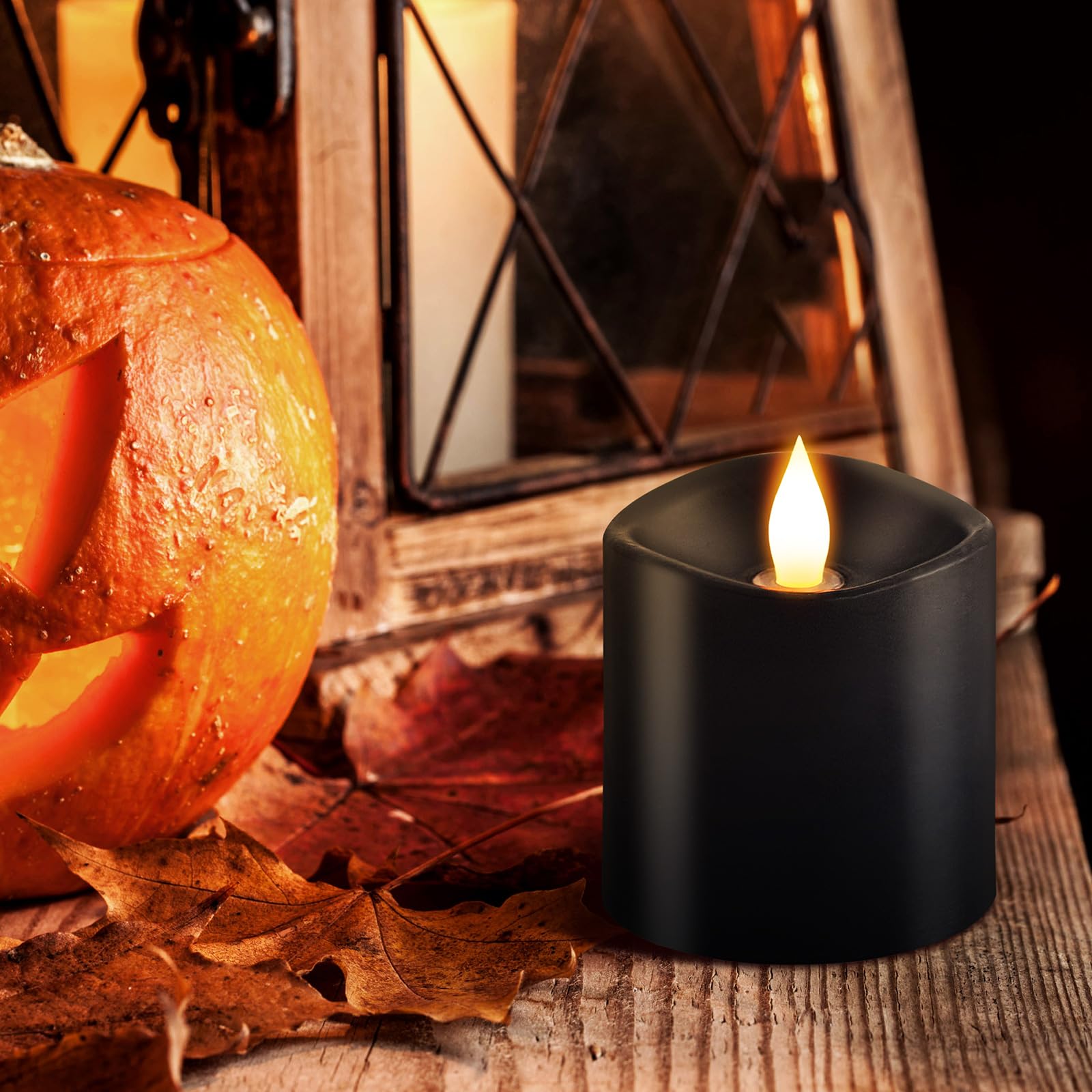Milysoek 3X3 Flickering Flameless Candles, Real Wax Led, Black