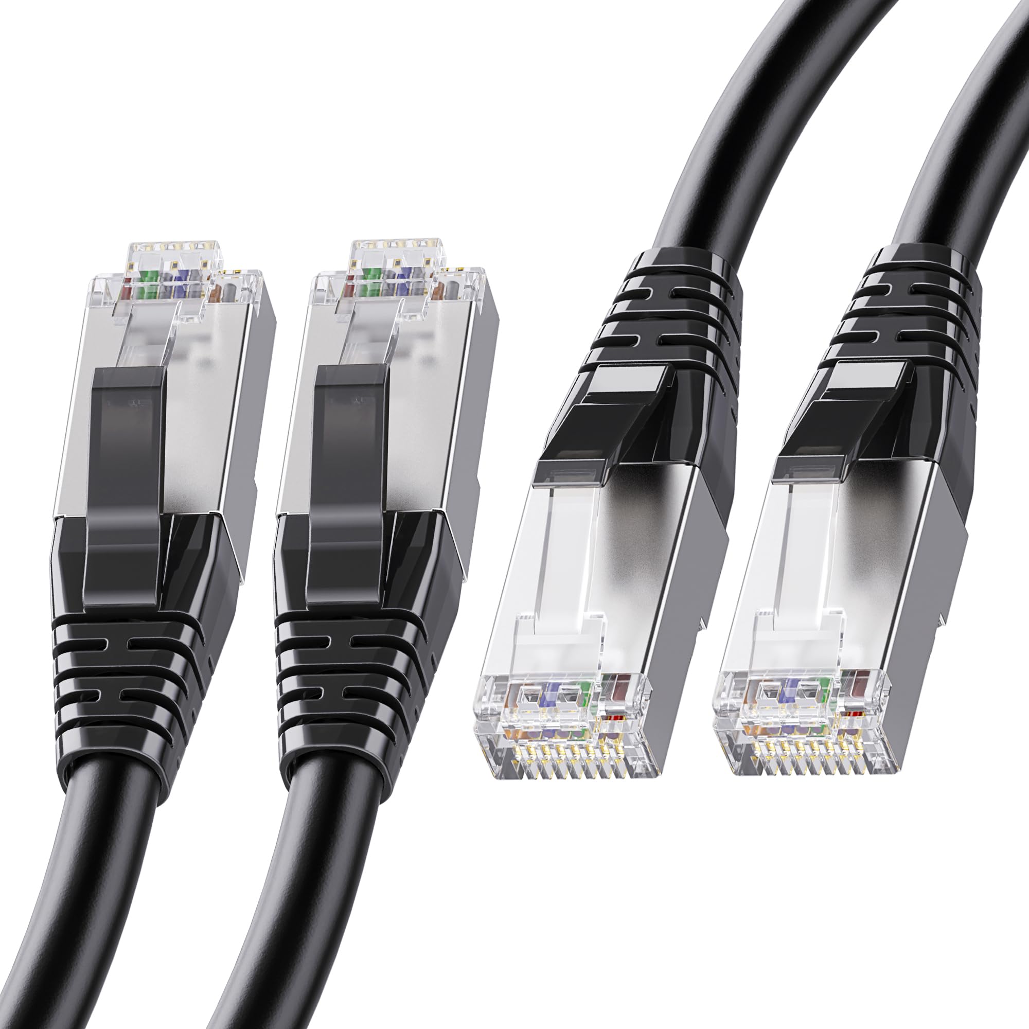 Cable Matters [Certified for Cat8 Compliance] 2 Pack, 40Gbps Shielded Cat 8 Ethernet Cable 25ft in Black (2000 Mhz Category 8 Ethernet Cable, Cat8 Internet Cable, Gaming Ethernet Cable)   25 Feet