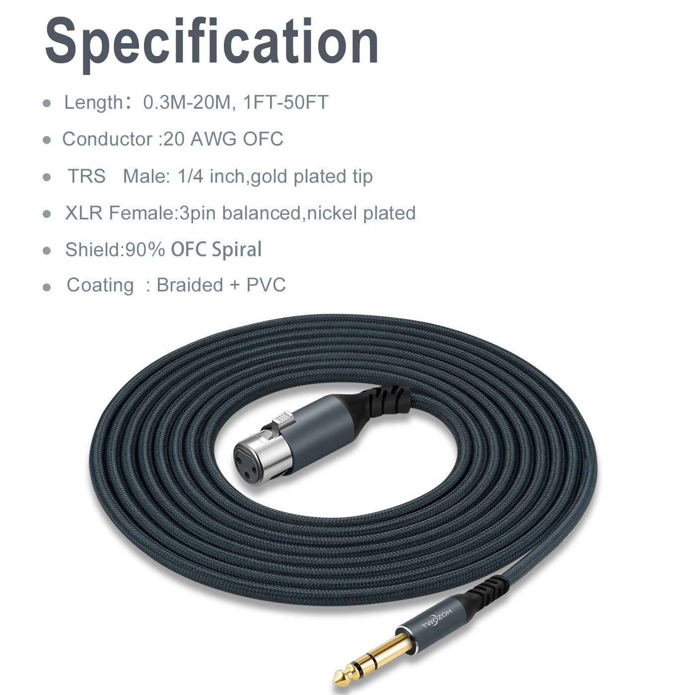 Twozoh Xlr Female To 1/4 Trs Cable 6.6Ft 2 Pack, Braided 6.35Mm Stereo Jack Balanced To 3Pin Xlr Microphone Cable