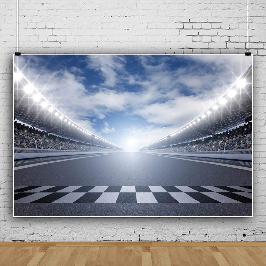 Csfoto 7X5Ft Finish Line Race Track Backdrops Racing Backdrop Track Race Background Car Backdrop For Birthday Party Bleachers Au