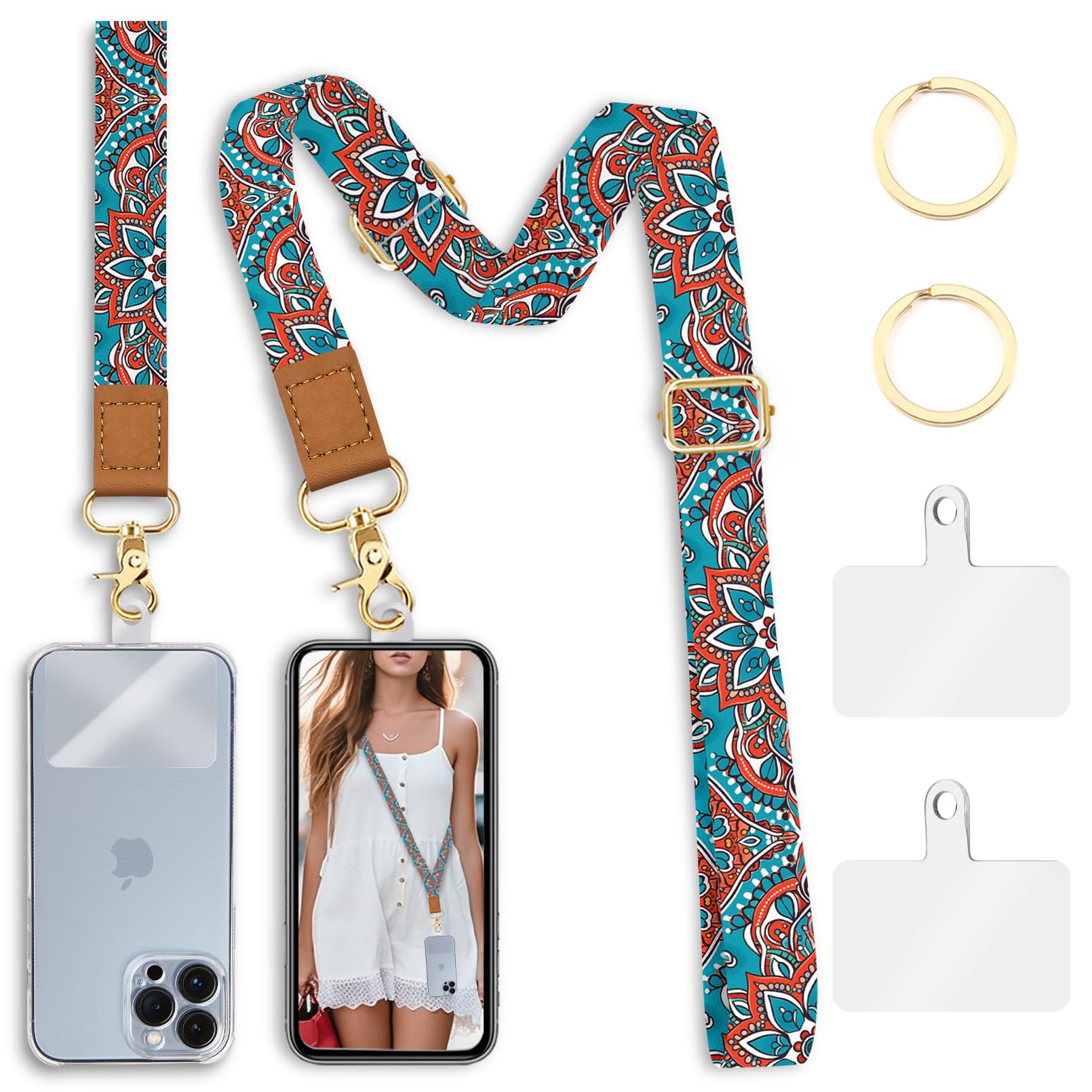 Piefly Phone Lanyard Crossbody Wrist Strap, Boho Bohemain Cell Phone Lanyards For Around The Neck Wristlet Shoulder, Adjustable