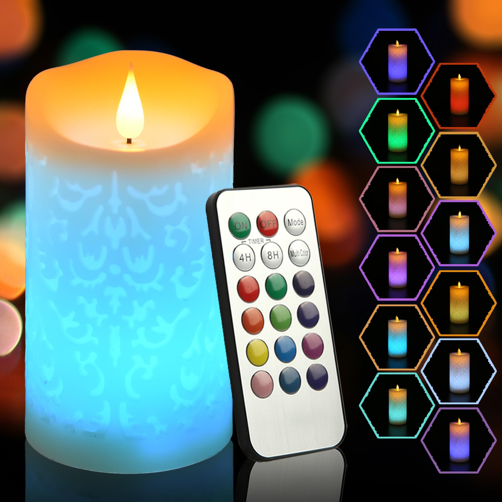 Niceme 6'' Led Multi Colored Flameless Candle With Remote Control Timer Realistic Wax Color Changing Candle Battery Operated Can