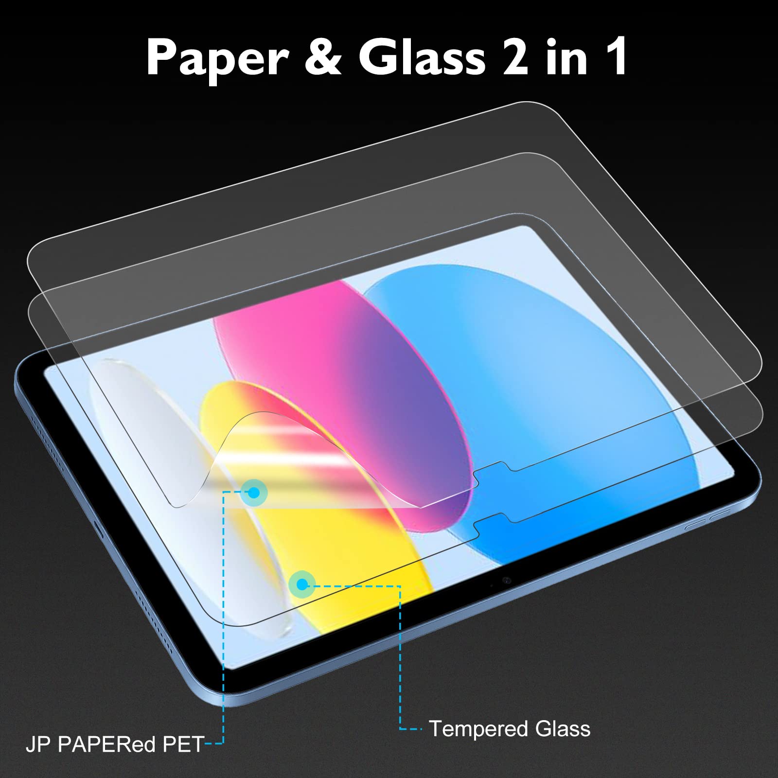 Esanik 2 Pack Like Paper Glass Screen Protector For Ipad 10.9 10Th Generation (2022, 10.9 Inch) 9H Tempered Glass Film With Alig