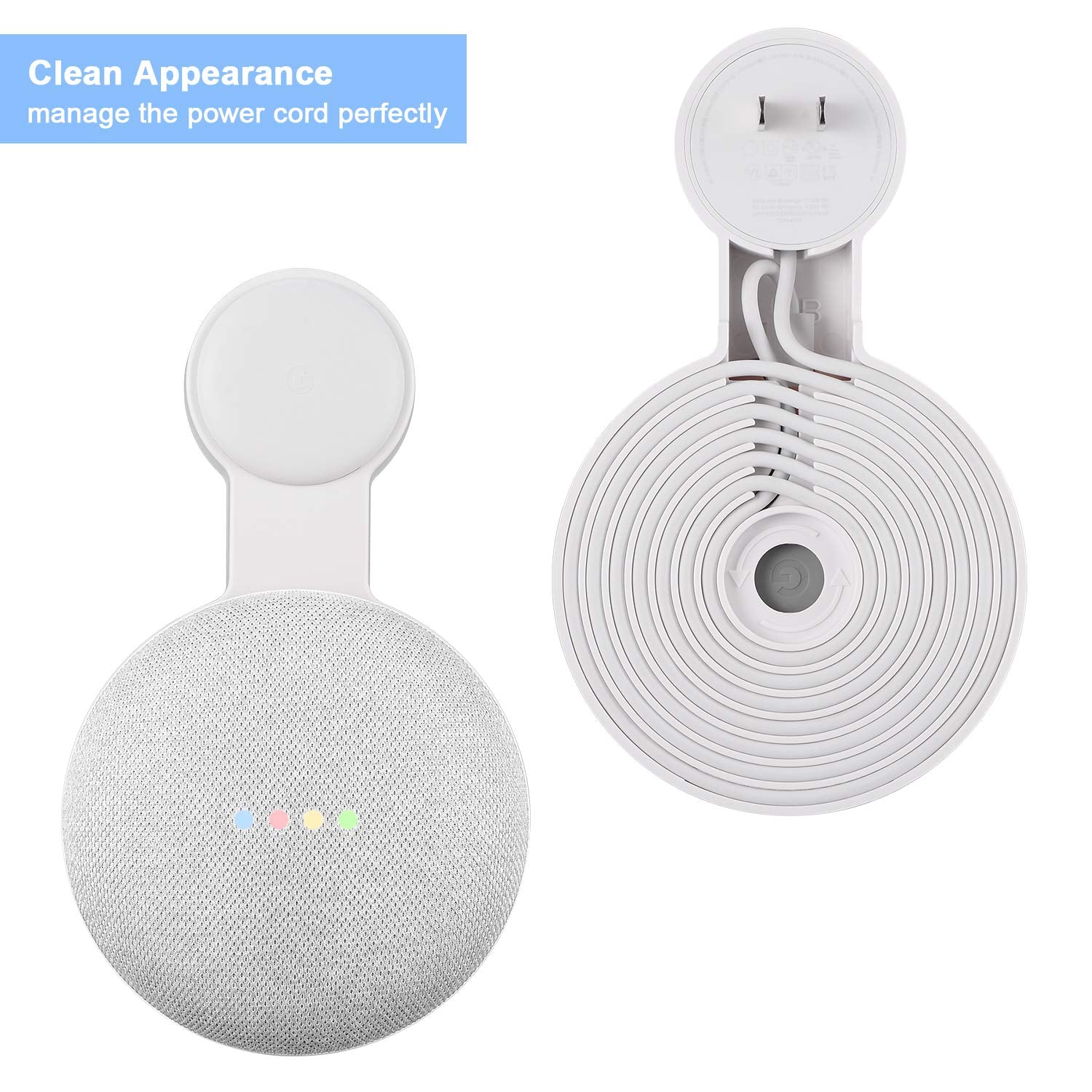 Caremoo Google Nest Mini Wall Mount Holder, Space Saving Design Outlet Mount, Perfect Cord Management For Google Nest Mini 2Nd G