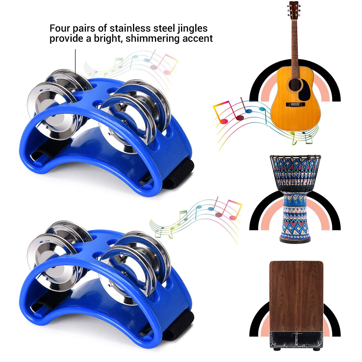 Facmogu 2Pcs Foot Tambourines With Metal Jingles, Foot Percussion Musical Instrument, Foot Drum Set With Elastic Band For Dancin