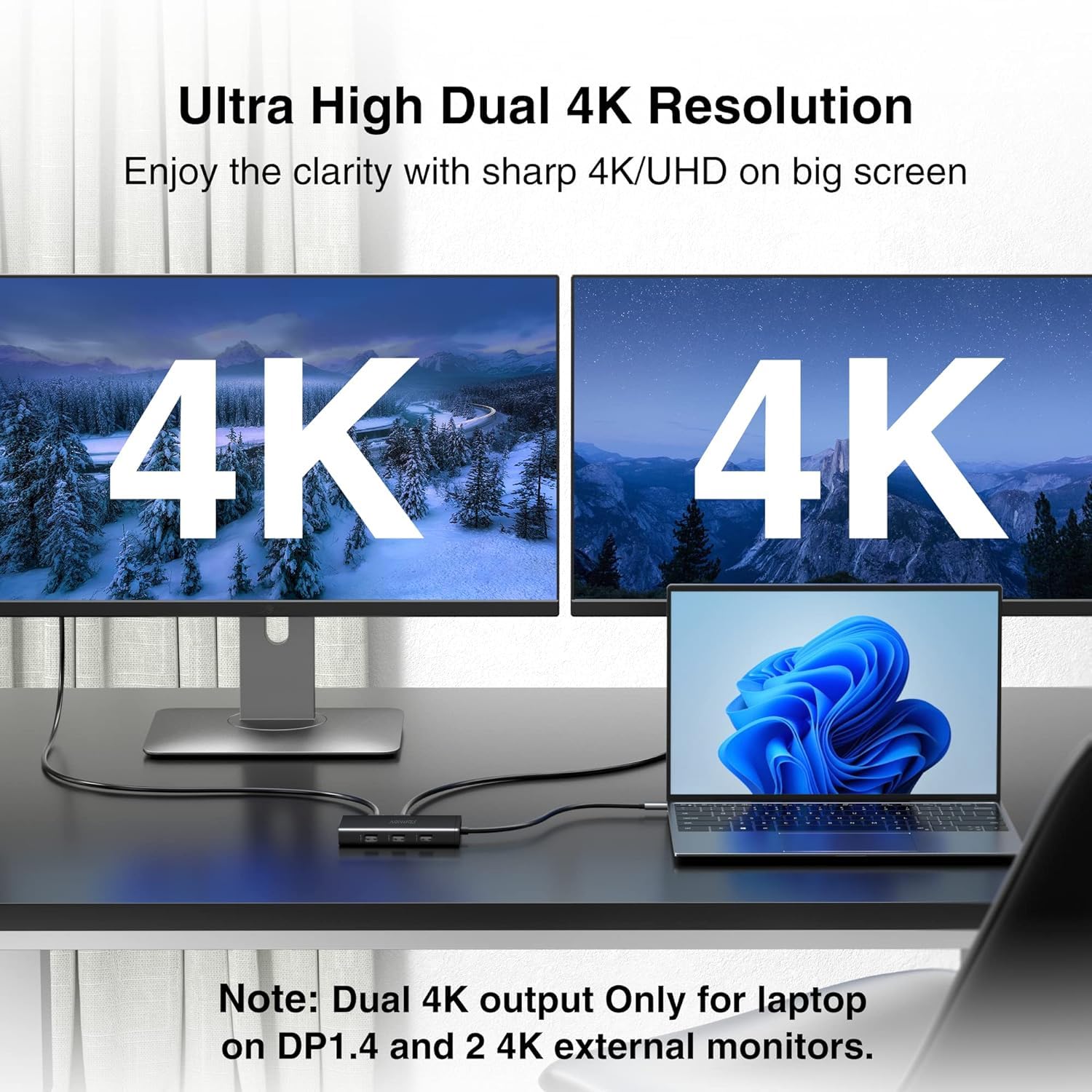 Abiwazy Usb C Docking Station Dual Monitor For Hp Dell Lenovo Thinkpad Surface, 8 In 1 Computer Multiple Monitor Hub Adapter To