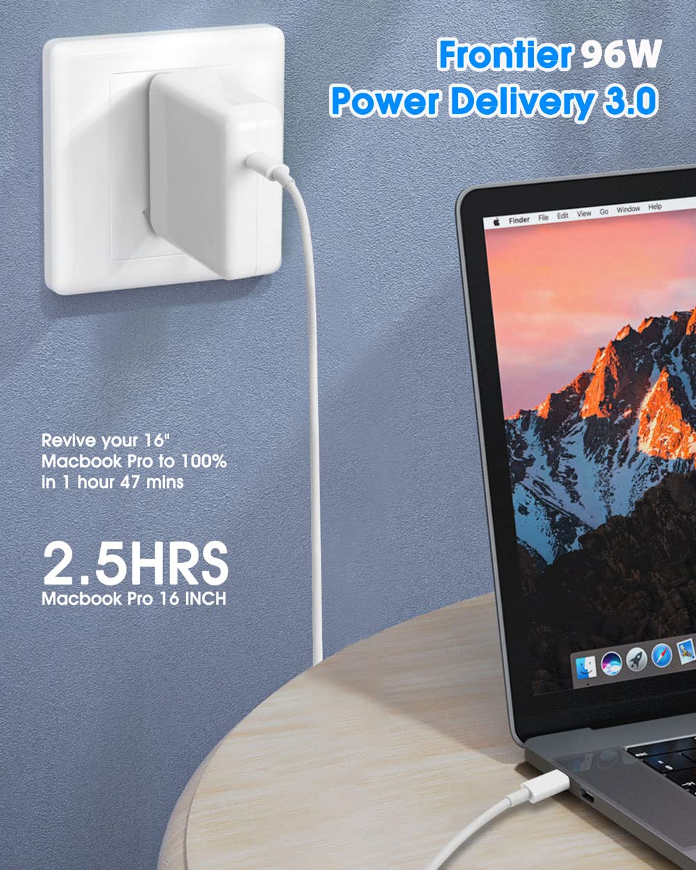 Mac Book Pro Charger, 96W Usb C Fast Charger Power Adapter Compatible With New Macbook Air 13 Inch & Macbook Pro 16'' 2021 2020