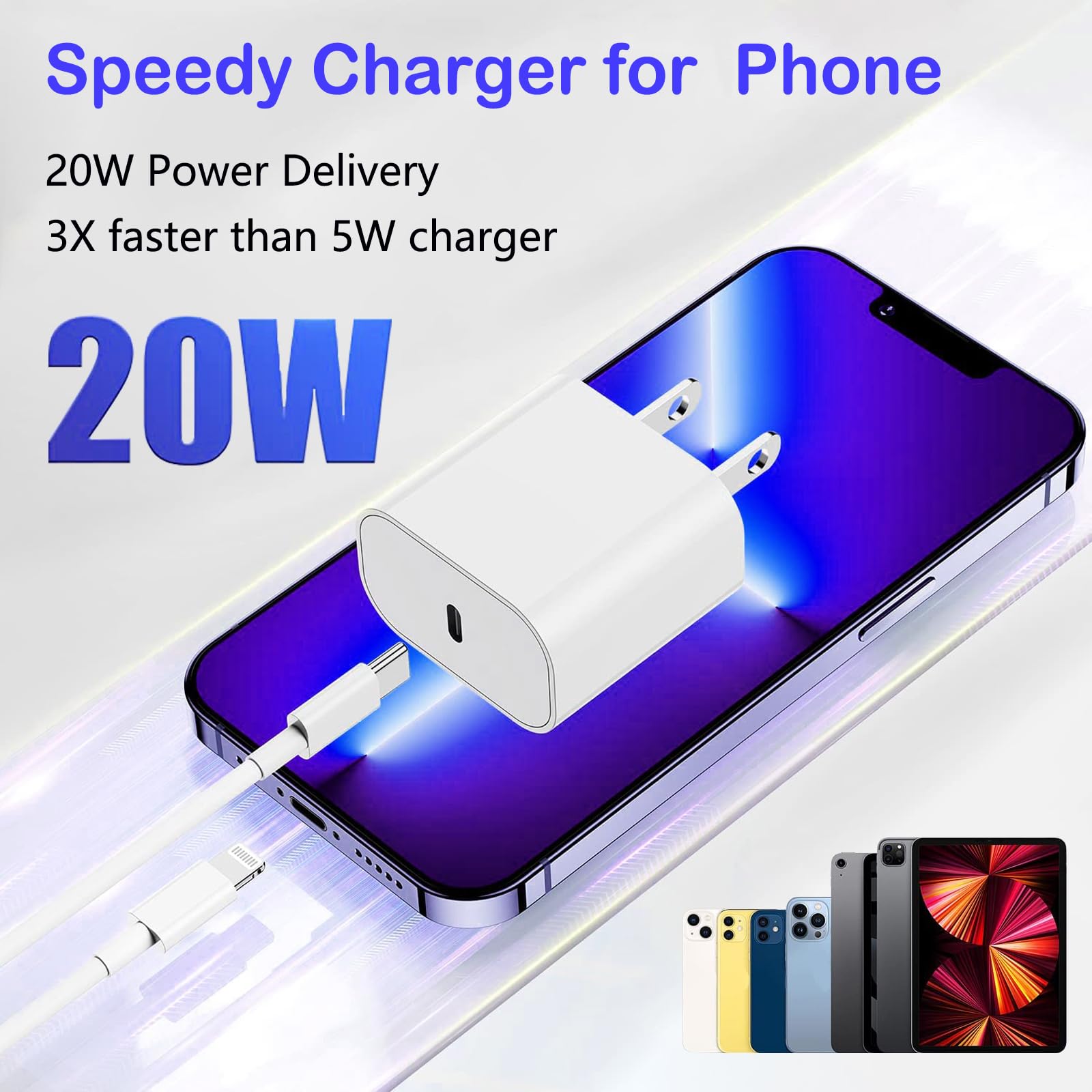 Iphone Fast Charger,Iphone Charger Fast Charging 20W Pd Fast Charger Type C Power Wall Charger Block With Apple Mfi Certified 6F