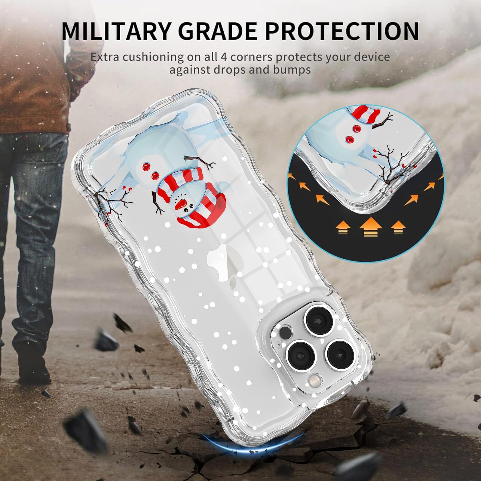 L Fadnut Christmas Phone Case For Iphone 15 Pro Max Cute Curly Wavy Merry Christmas Pattern Case Clear Santa Snowman Elk Cover F