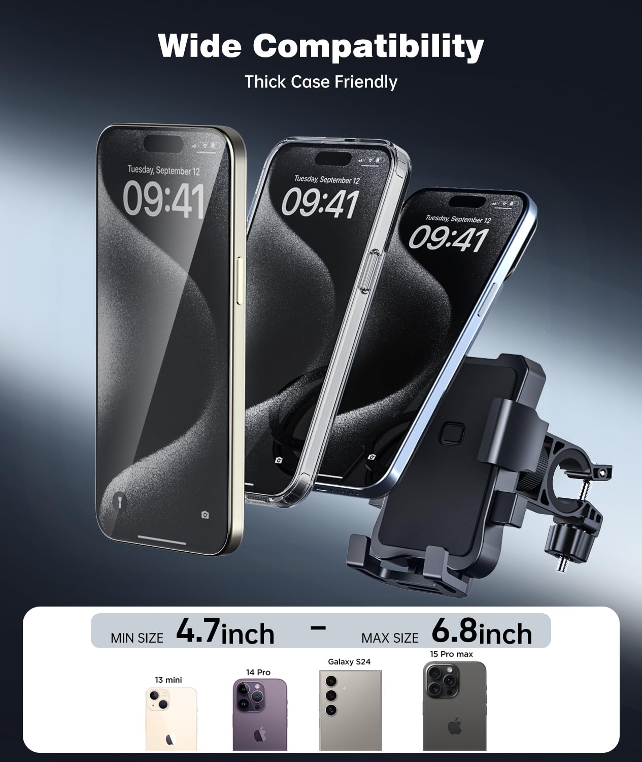 Amzluv Bike Phone Holder Mount, Secure Handlebar Phone Mount Holder For Bike And Motorcycle, Suitable For Iphone And 4.5-6.8'' S