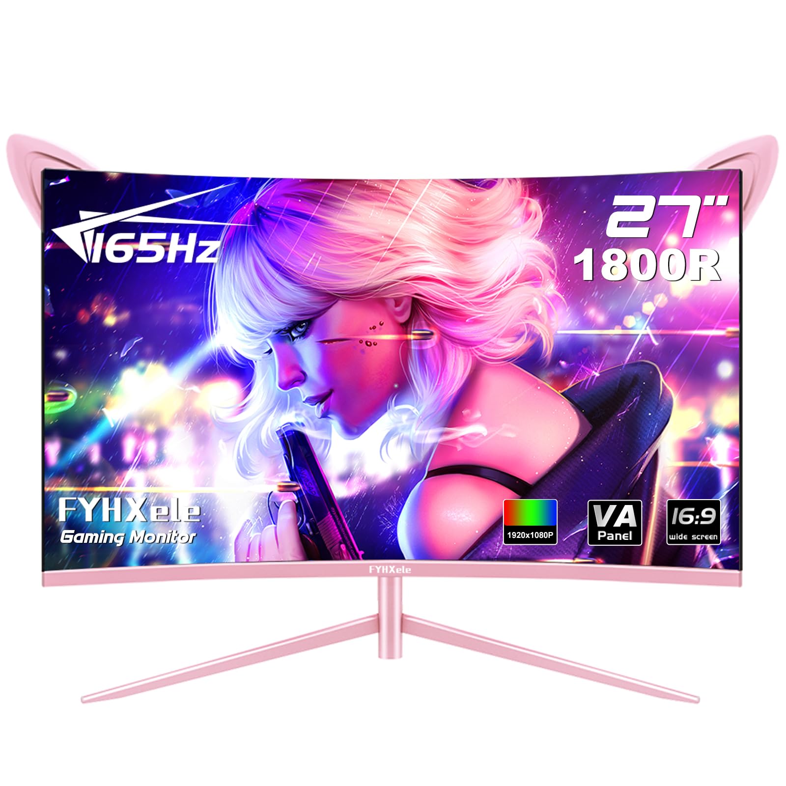 Fyhxele 27 Inch Gaming Monitor, 1800R Curved Gaming Monitor, Fhd 1920X1080P, 165Hz, 1Ms, Freesync/G Sync, Ultrawide Pc Monitor, 