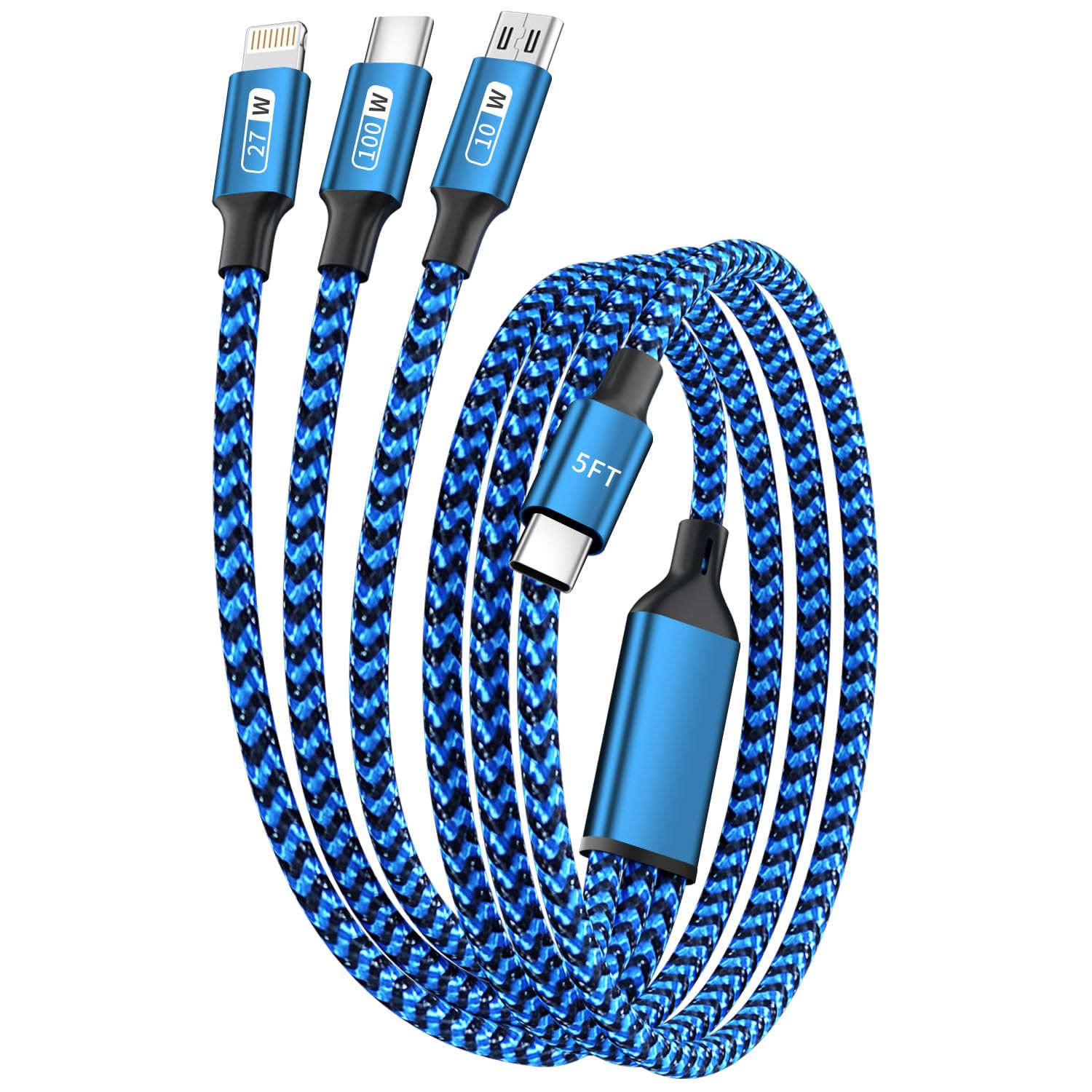 100W USB C Multi Charging Cable[5FT],3 in 1 Charging Cable Fast with E-Mark Chip,Universal Charging Cables for Multiple Devices 