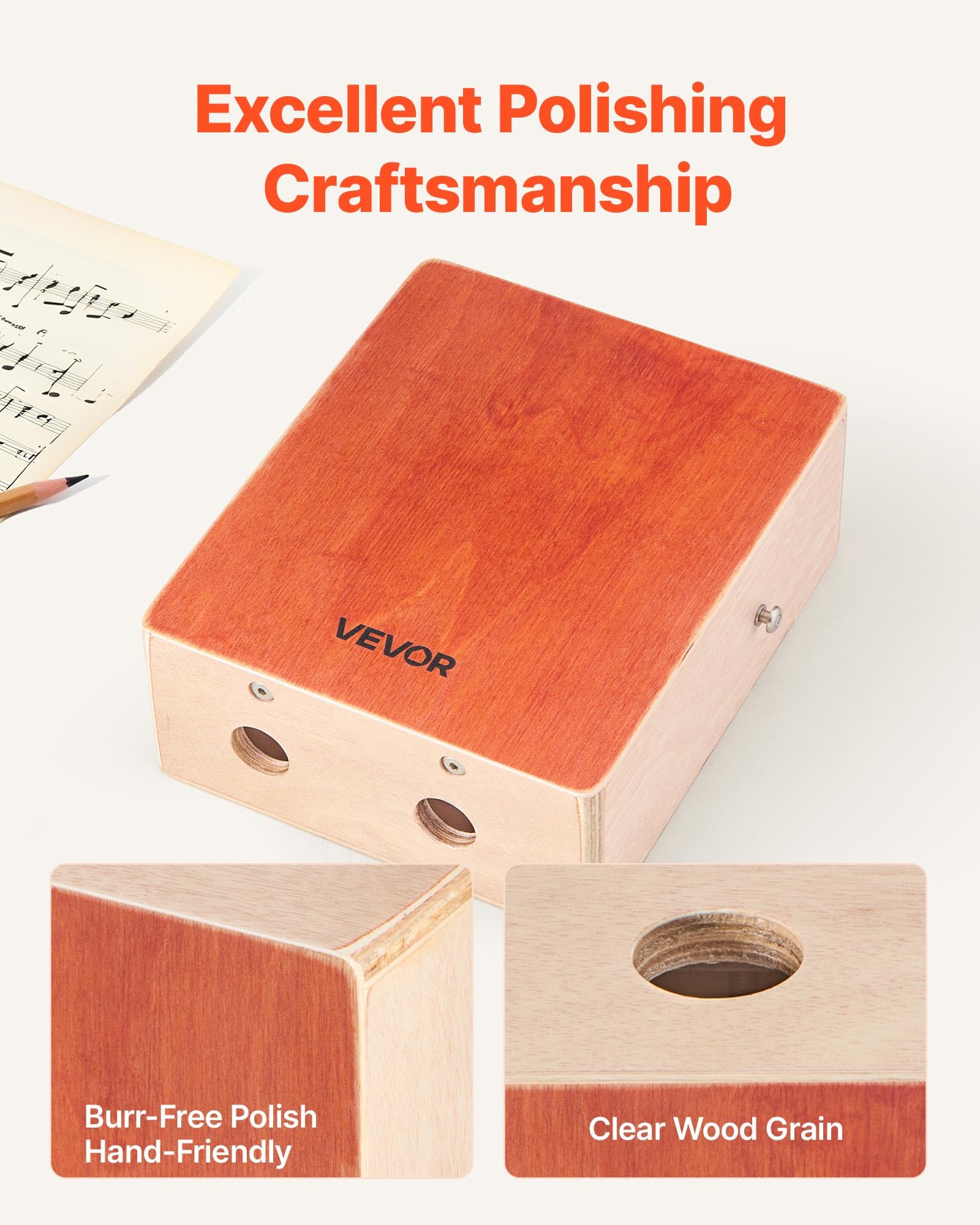 Vevor Cajon Box Drum, With Internal Guitar Strings, Lightweight Wooden Percussion Box, Portable Birch Wood Drum Instrument With