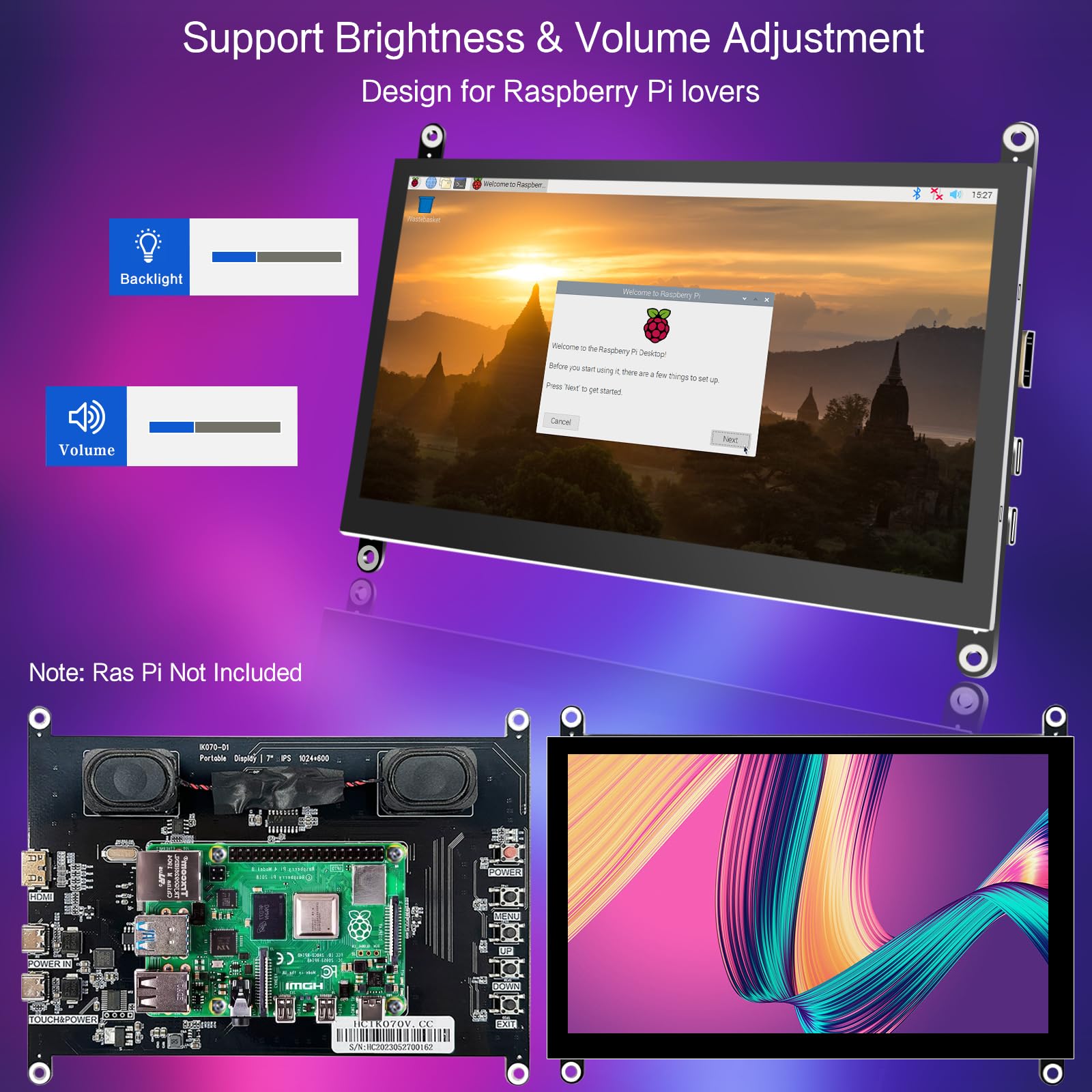 Hamtysan 7 Inch Raspberry Pi Screen Touchscreen Monitor 1024X600 Small Hdmi Monitor W/Dual Speakers Ips Screen Display For Raspb