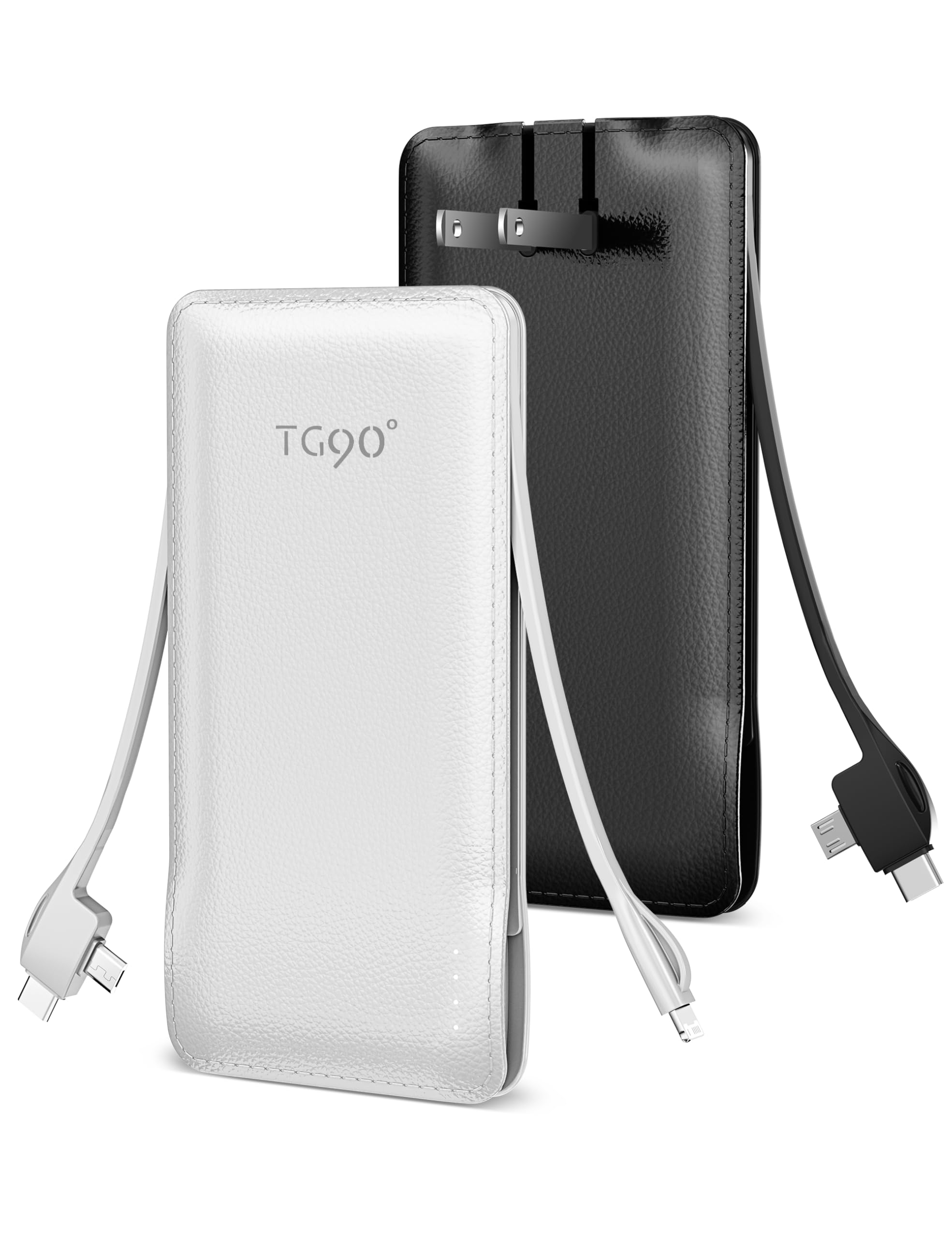 Tg90 2 Pack 10000Mah Power Bank Built In Foldable Ac Wall Plug And Cables,Pocket Size Usb C Portable Charger,Ultra Slim Battery