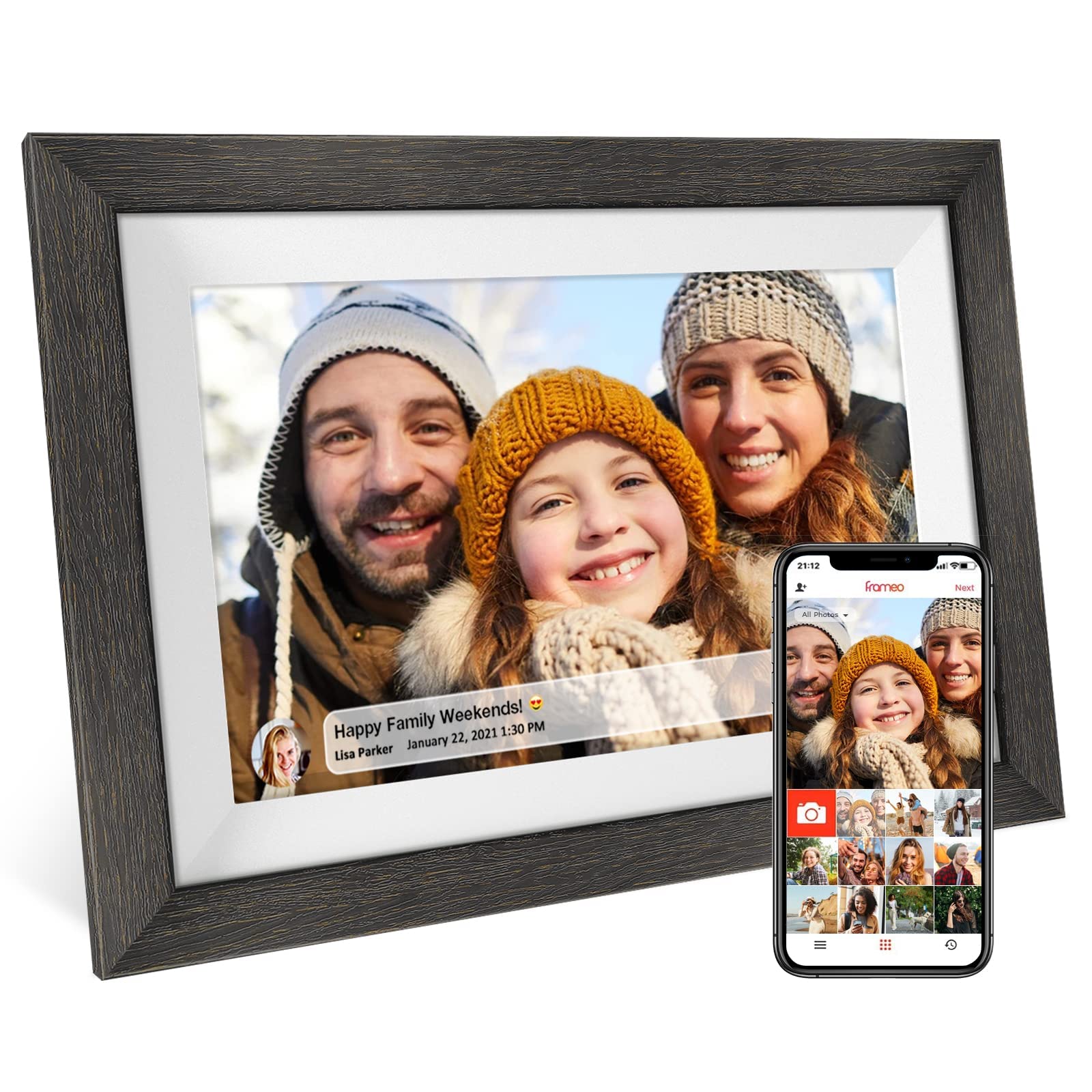 Frameo 10.1 Inch Digital Picture Frame Wifi Smart Digital Photo Frame Wood Ips Hd 1280 * 800 1080P Touch Screen Auto Rotate Easy