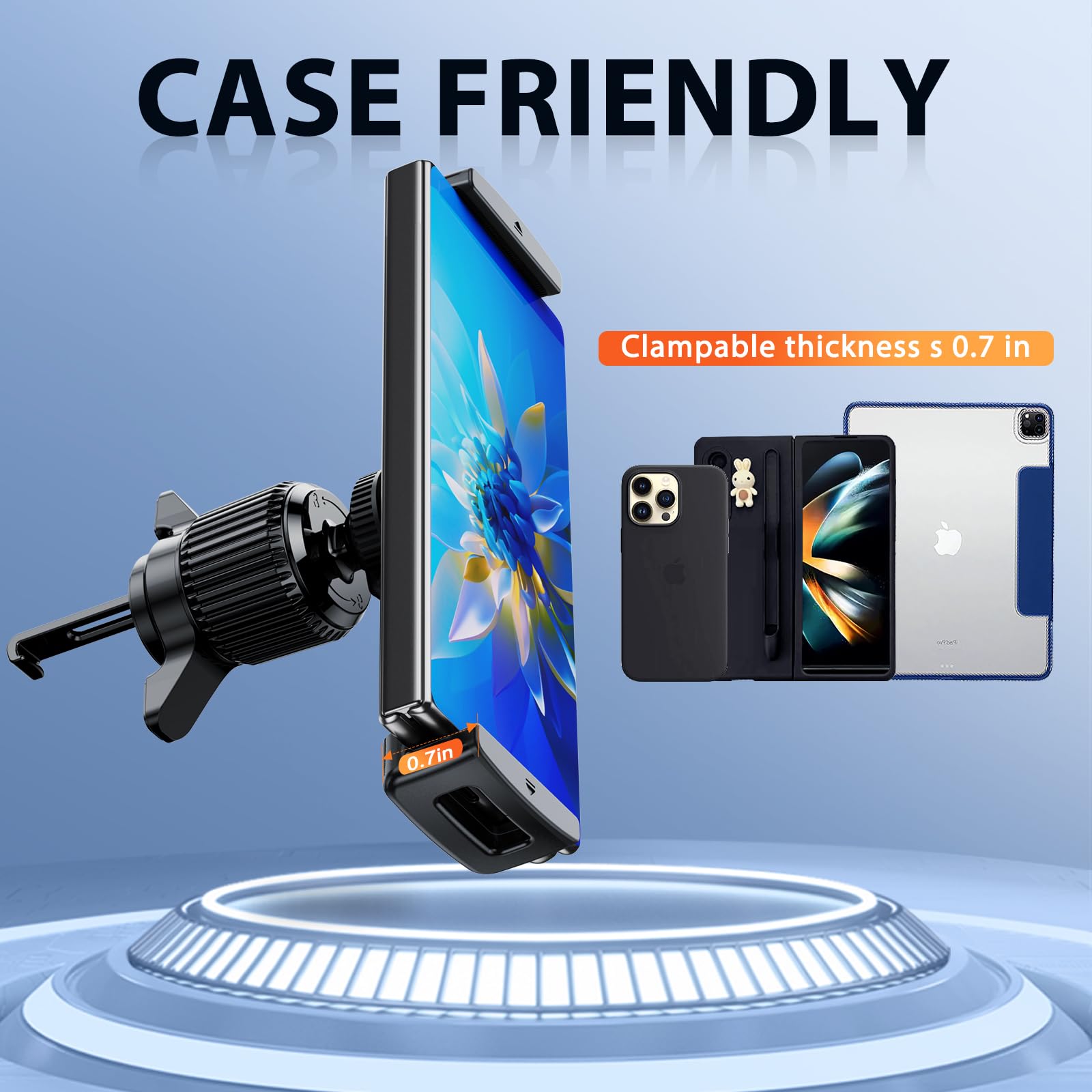Xuenair Z Fold 5 Car Mount, [360� Rotatable& Firmly Grip & Never Fall Off] Vent Tablet Mount For Car, Ipad Mini Car Mount For Samsung Z Fold 6 5 4 3 Iphone Google Motorola Ltc Phones