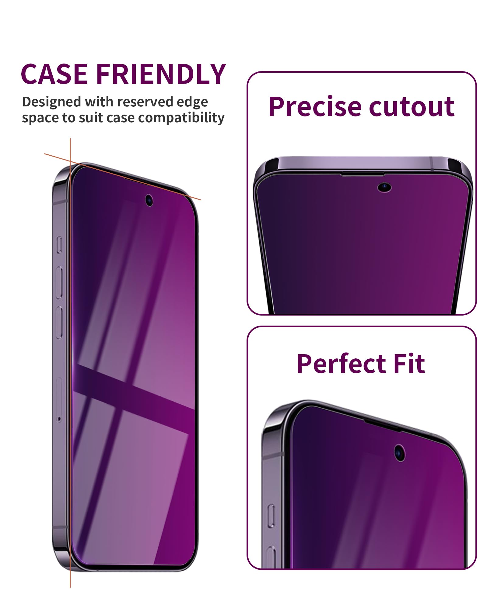 Ifaeveus 2 Pack Privacy Screen Protector For Iphone 14 Pro Tempered Glass For 14Pro 6.1Inch Private Saver Purple Anti Blue Light